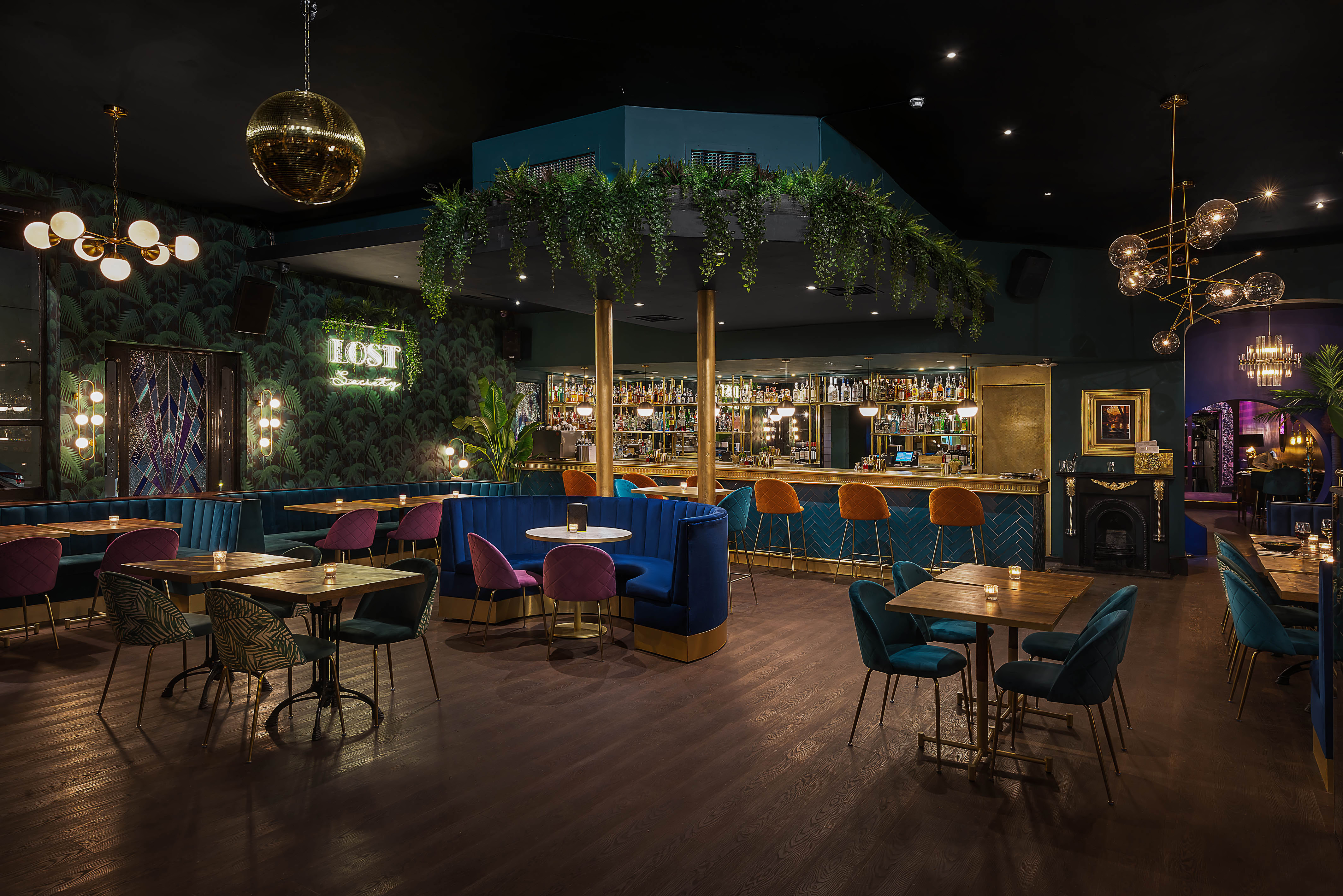 Stylish venue in Lost Society with lush greenery, perfect for events and gatherings.