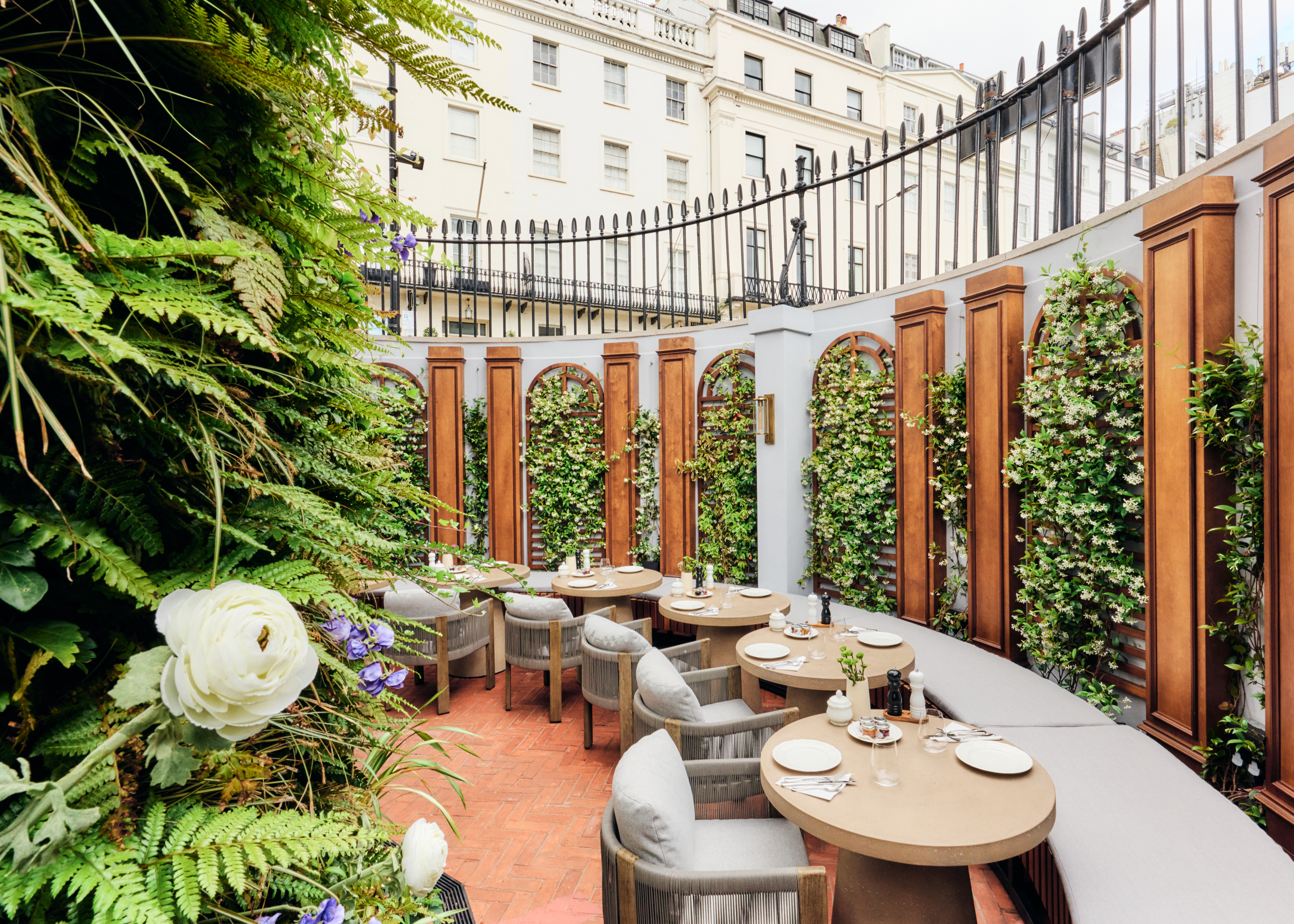 Outdoor dining terrace at Chesham Hotel Belgravia, perfect for elegant events and gatherings.