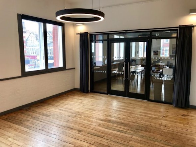 Nisbet Meeting Room at Tobacco Factory Theatres: sunlit breakout space for corporate events.