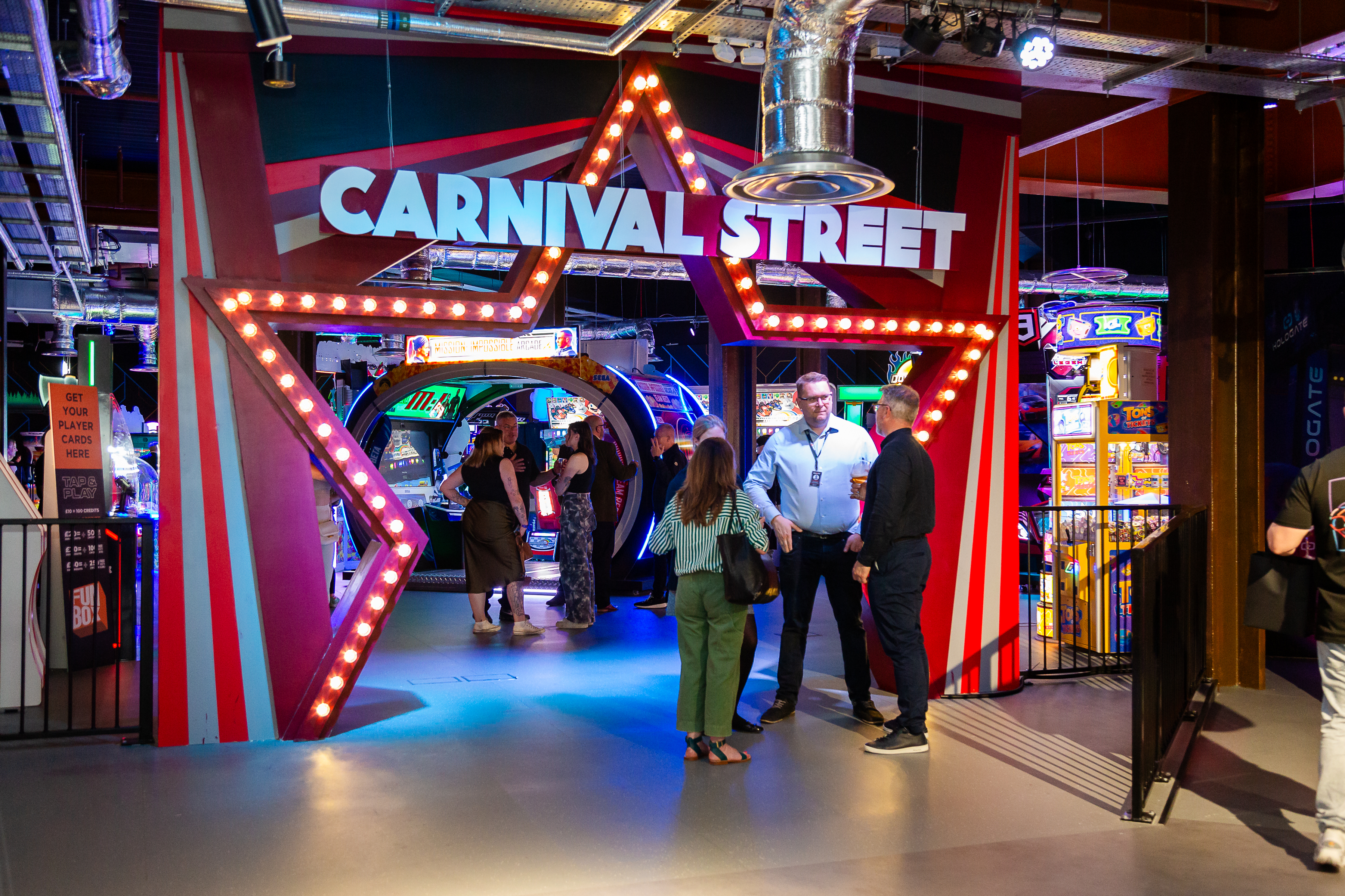 "Gravity Westfield Stratford entrance, colorful star arch for themed events and gatherings."