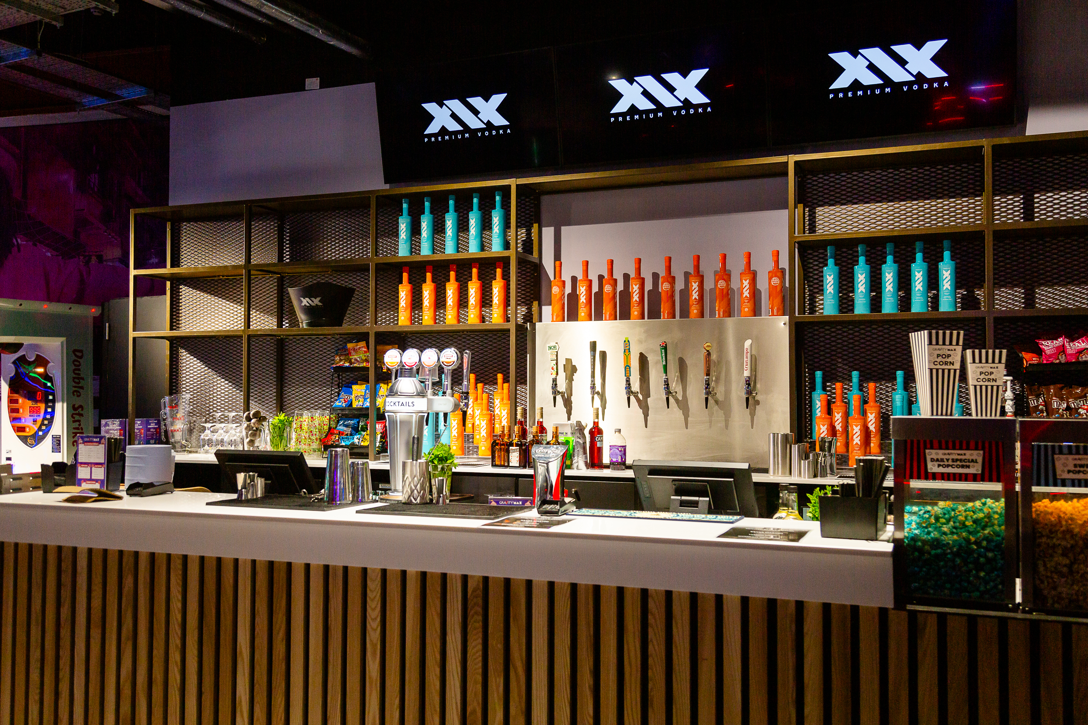 Modern concessions stand at Gravity Westfield Stratford, perfect for events and branding.