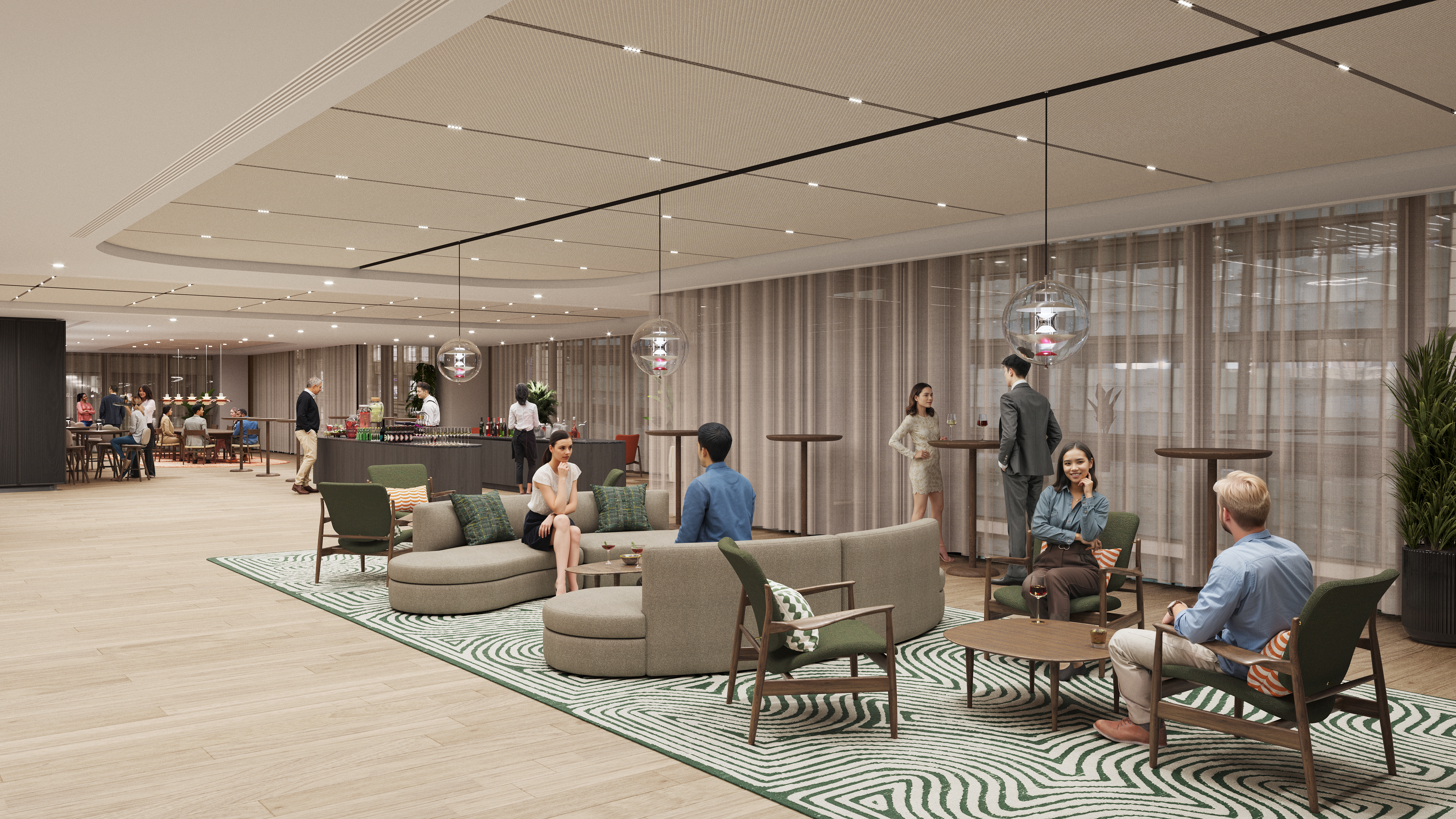 Modern lobby at The Forum Event Suite, ideal for networking and casual gatherings.