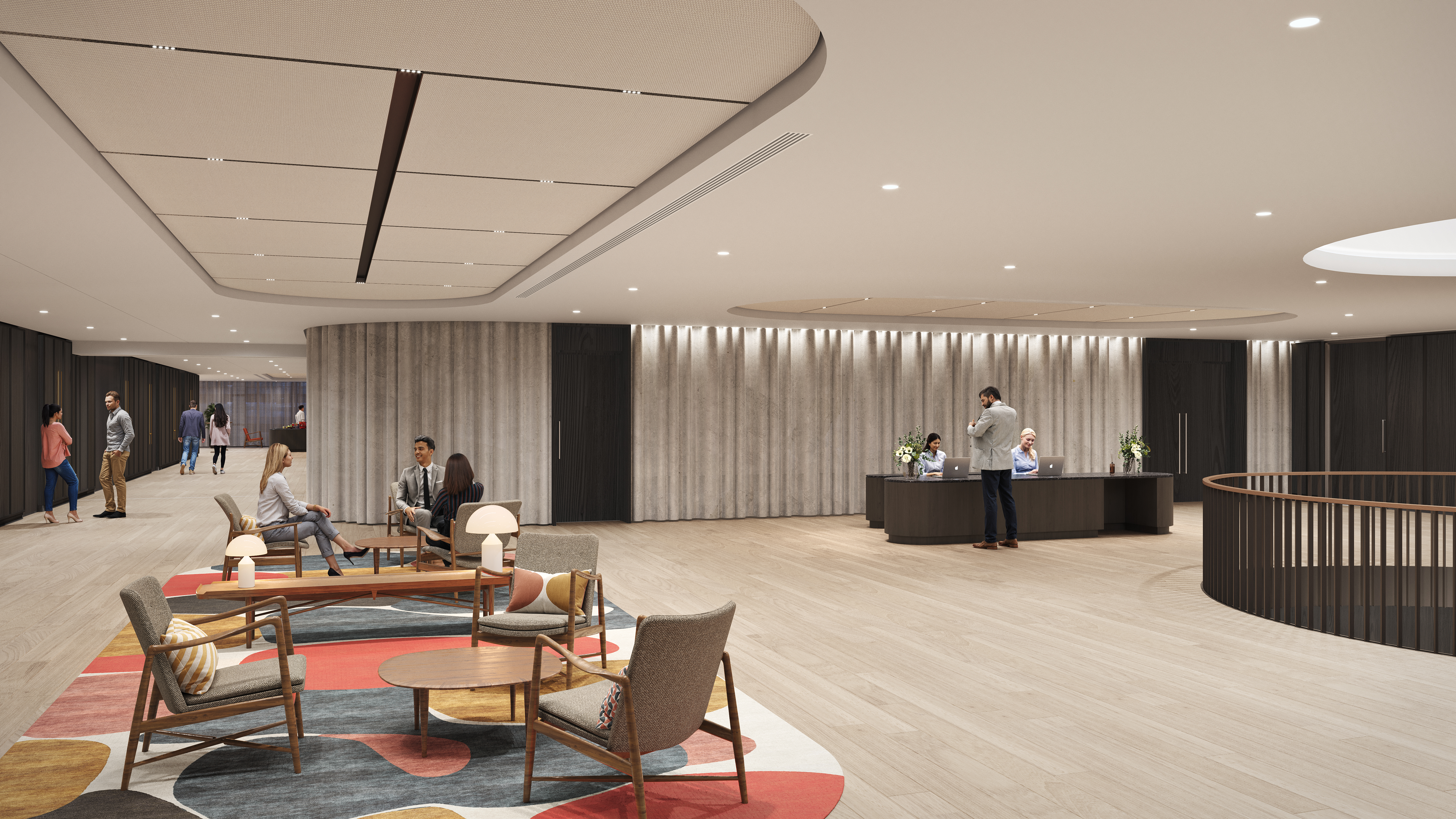 Modern lobby of The Forum Event Suite, perfect for networking and meetings.