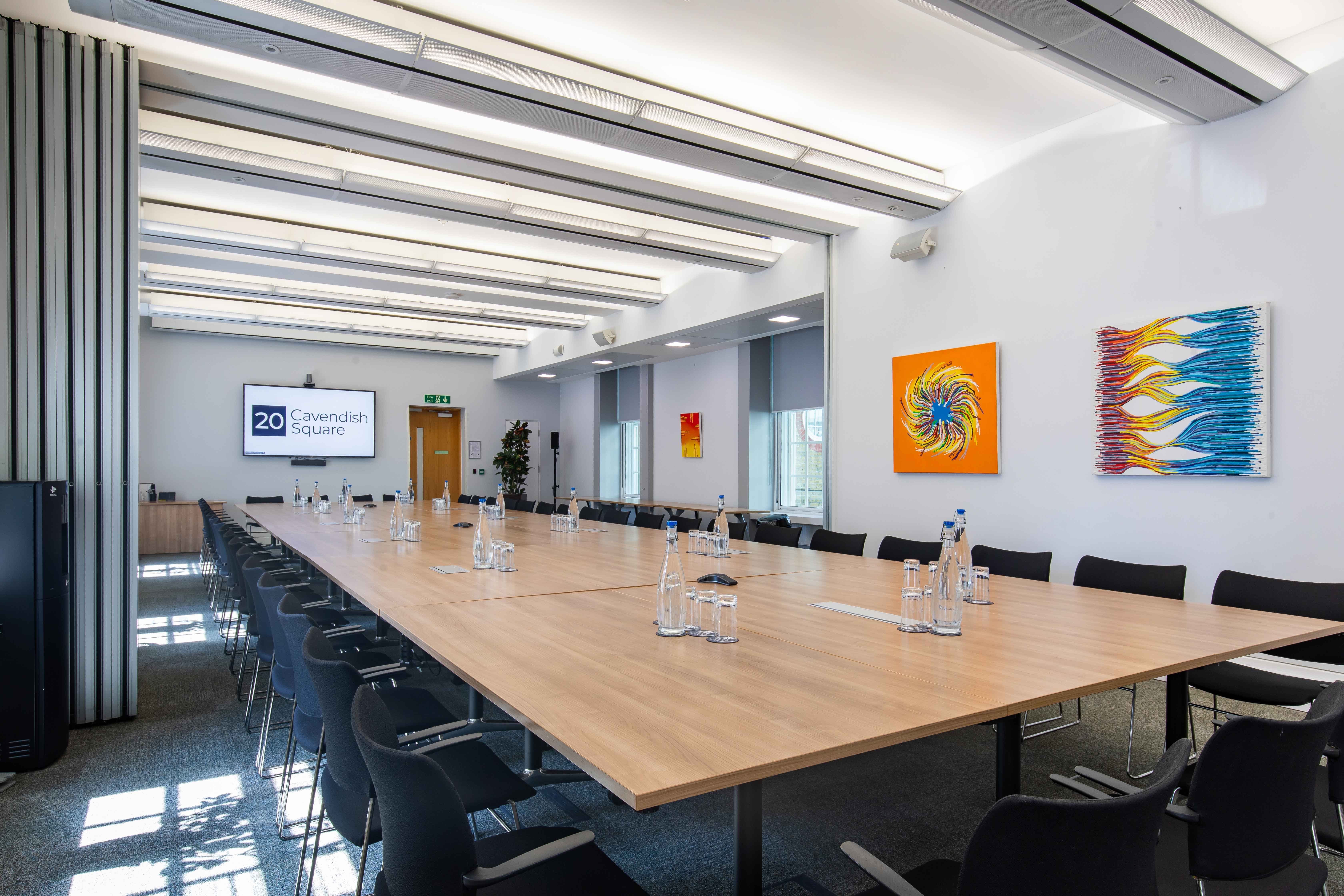 Modern conference room at 20 Cavendish Square, ideal for corporate meetings and workshops.