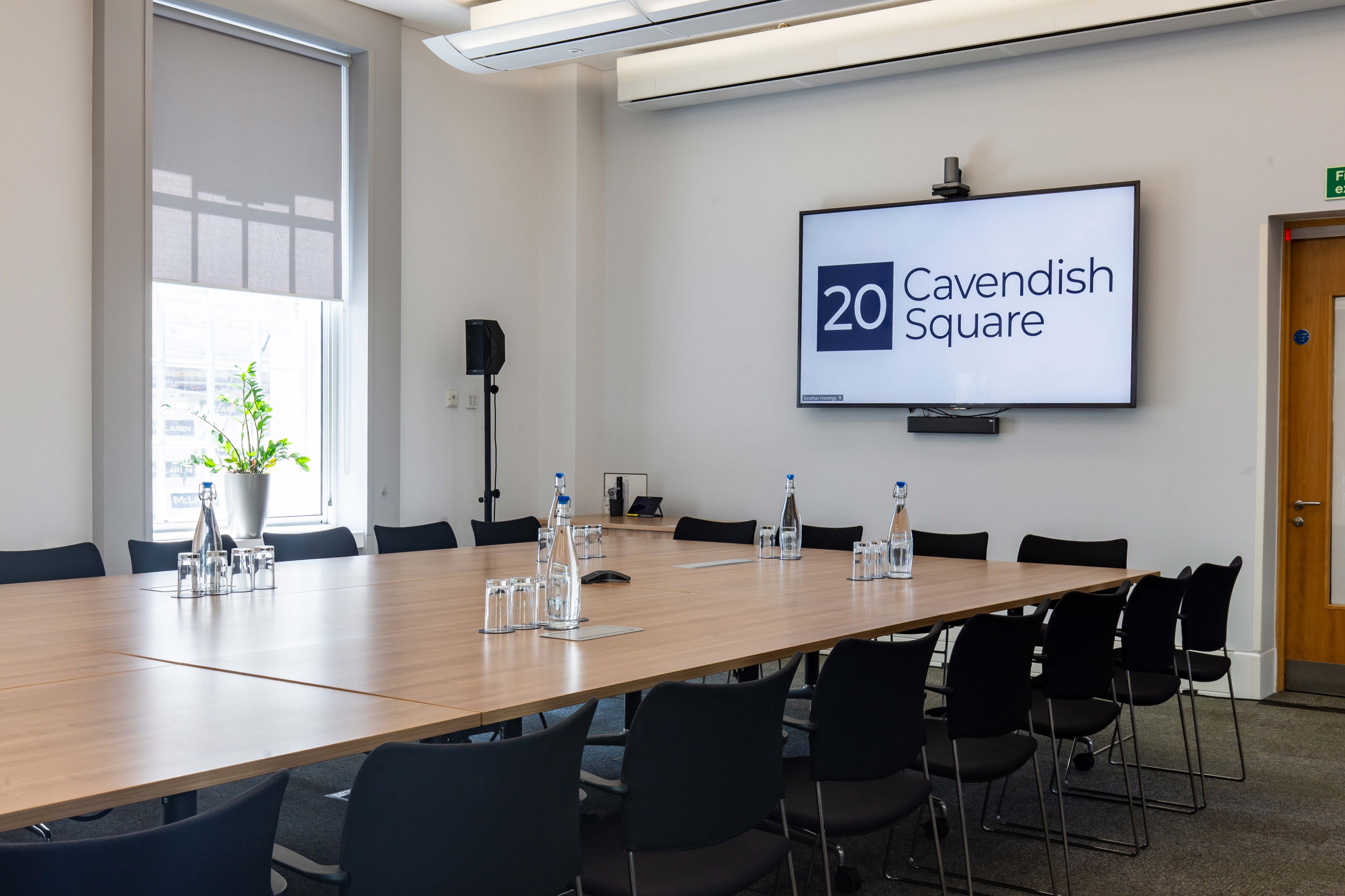 Well-equipped meeting room at 20 Cavendish Square, ideal for conferences and discussions.