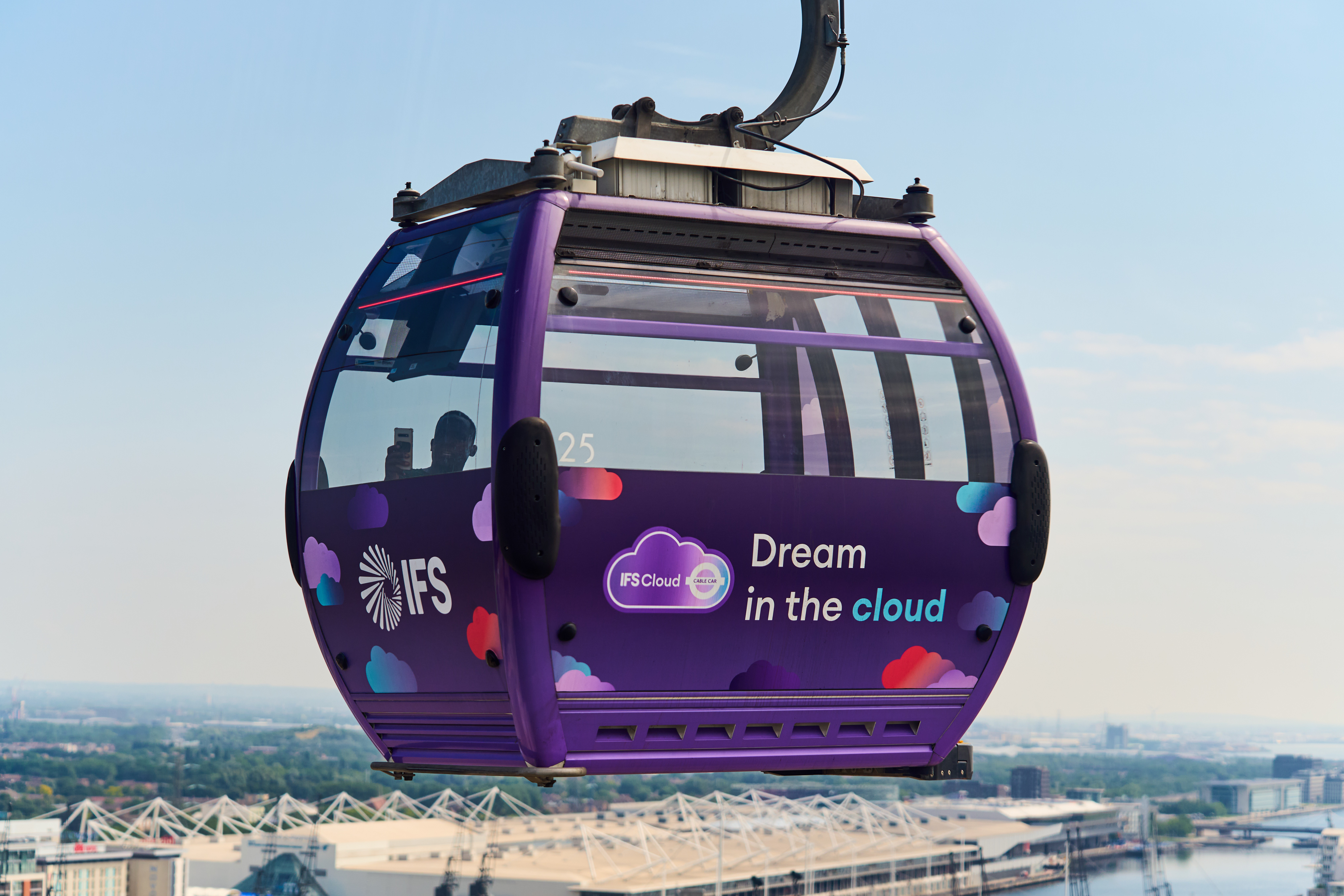 Vibrant cable car cabin in London, perfect for events and networking.