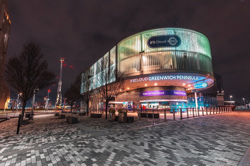 Cable Car Cabin at IFS Cloud Greenwich Peninsula, illuminated venue for events and gatherings.