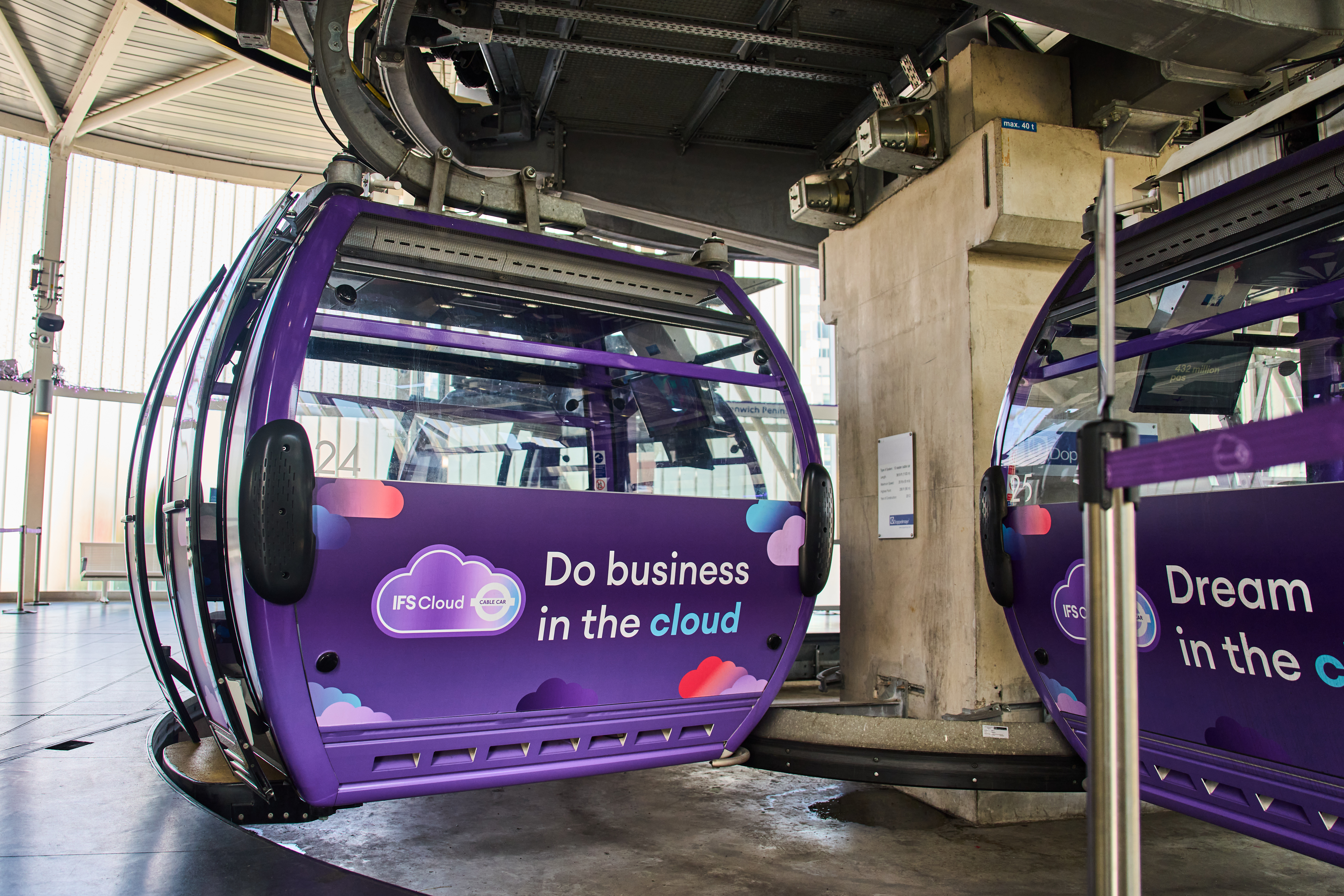 Modern London cable car cabin, ideal for unique networking and team-building events.