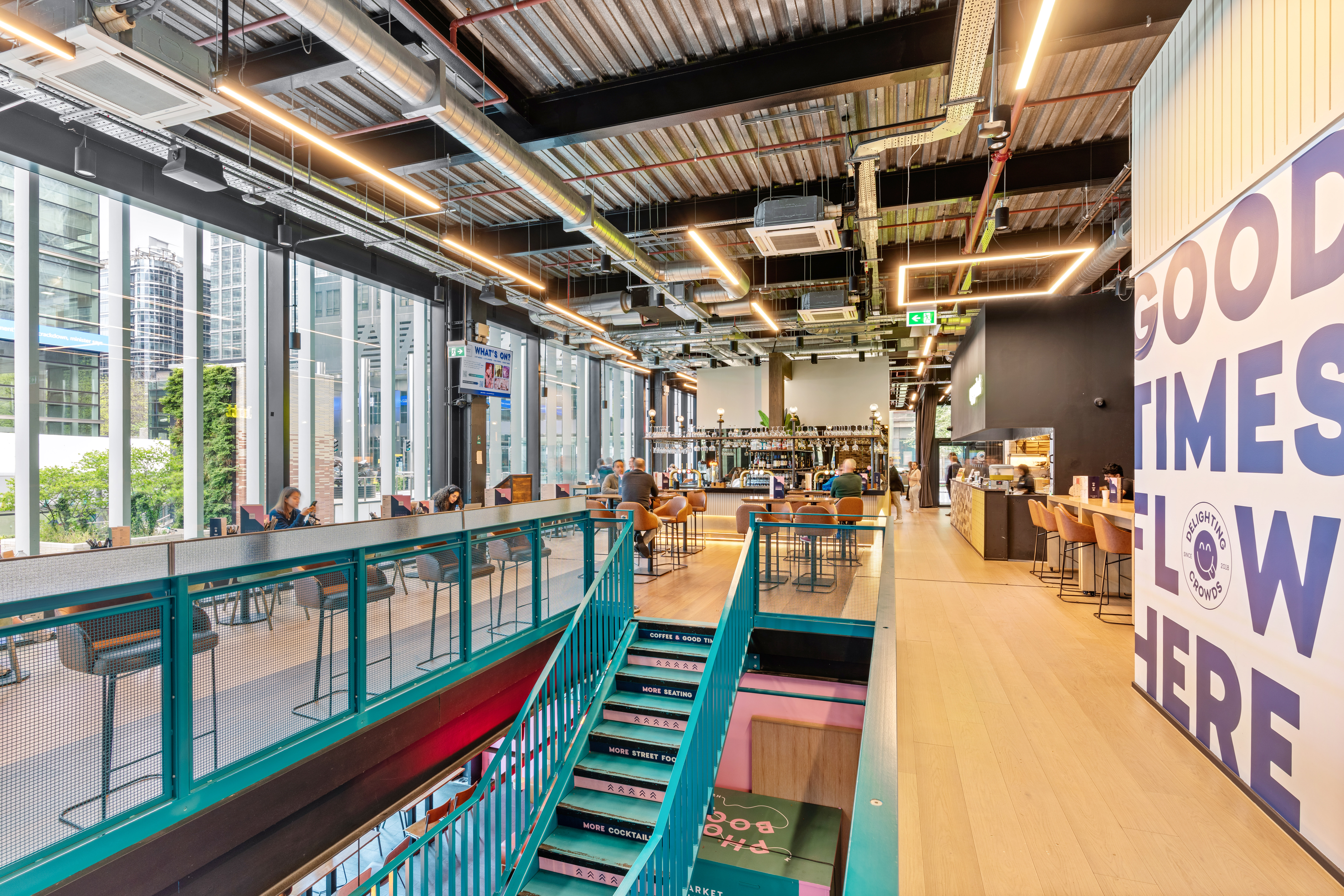 Modern event space at The Colonnade, bright with sleek design for networking and meetings.