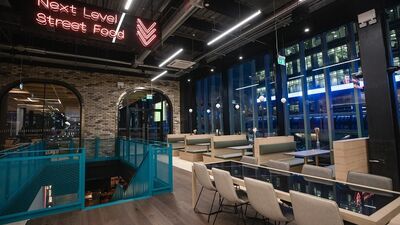 Modern event space in The Colonnade, Canary Wharf, perfect for networking and gatherings.