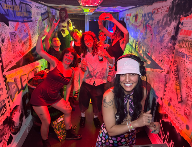 Immersive GrooveTank pop-up activation with graffiti wall for social event venue branding.