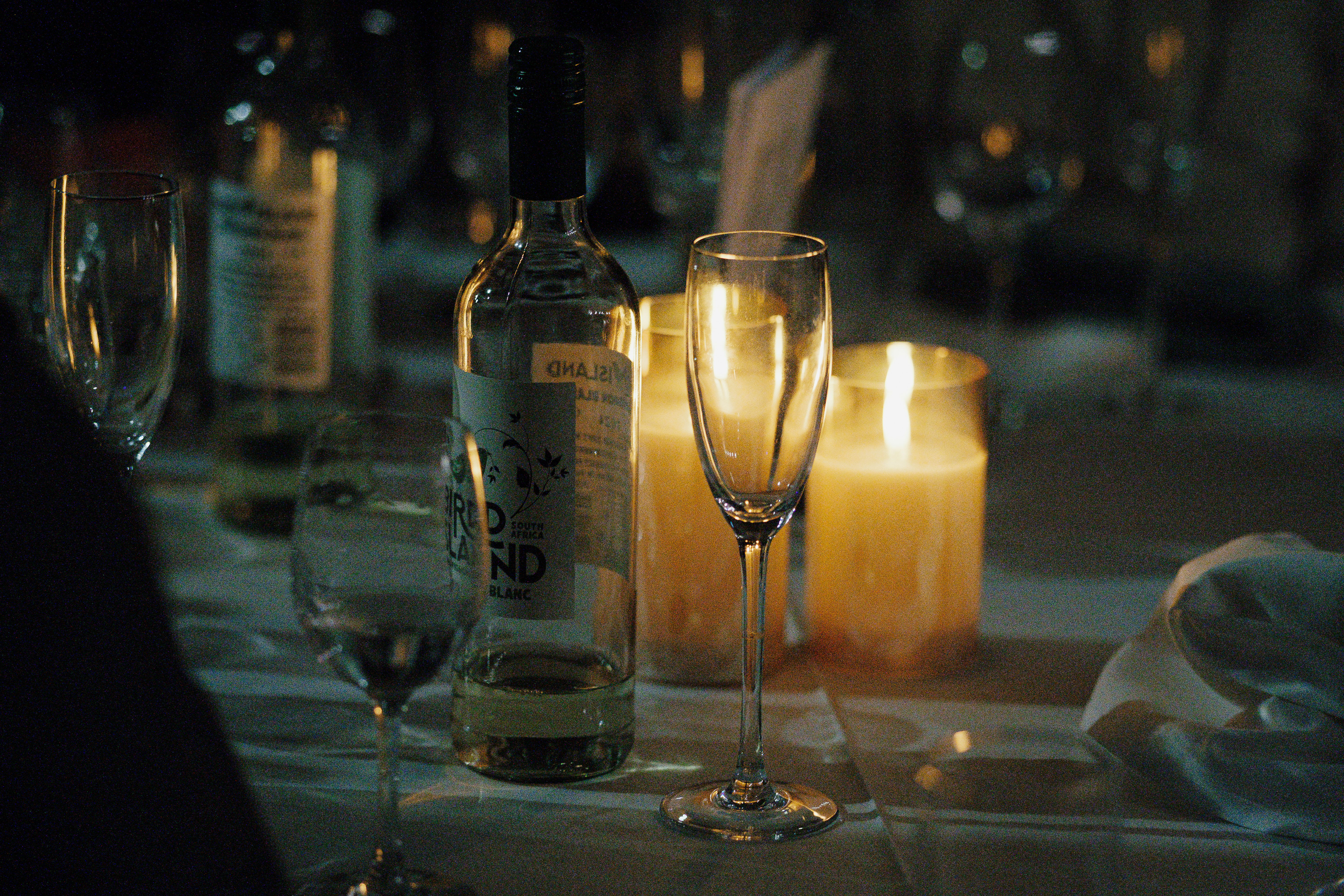 "Elegant table setting with wine for Christmas parties at IFS Cloud Cable Car, London."