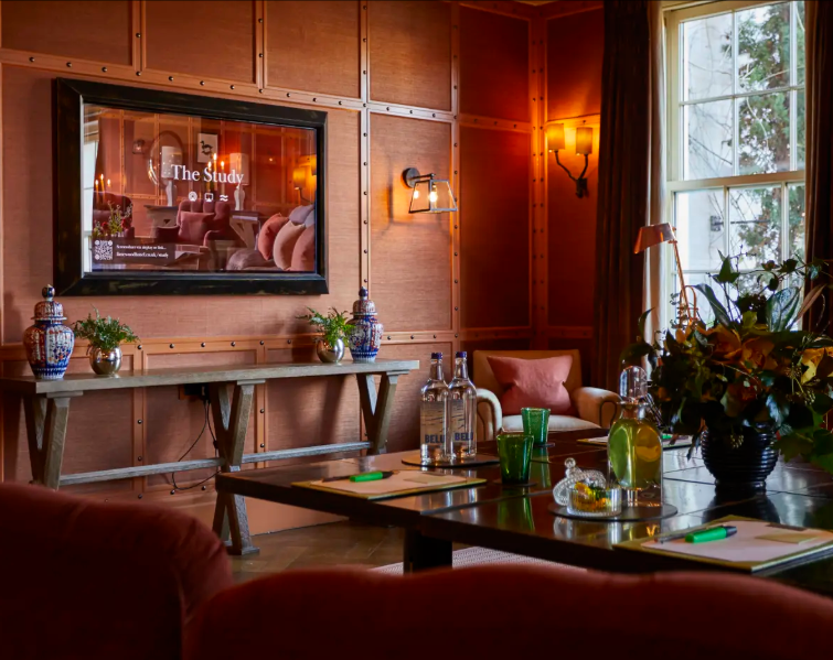 Elegant meeting room at The Scullery, Lime Wood for corporate events and gatherings.