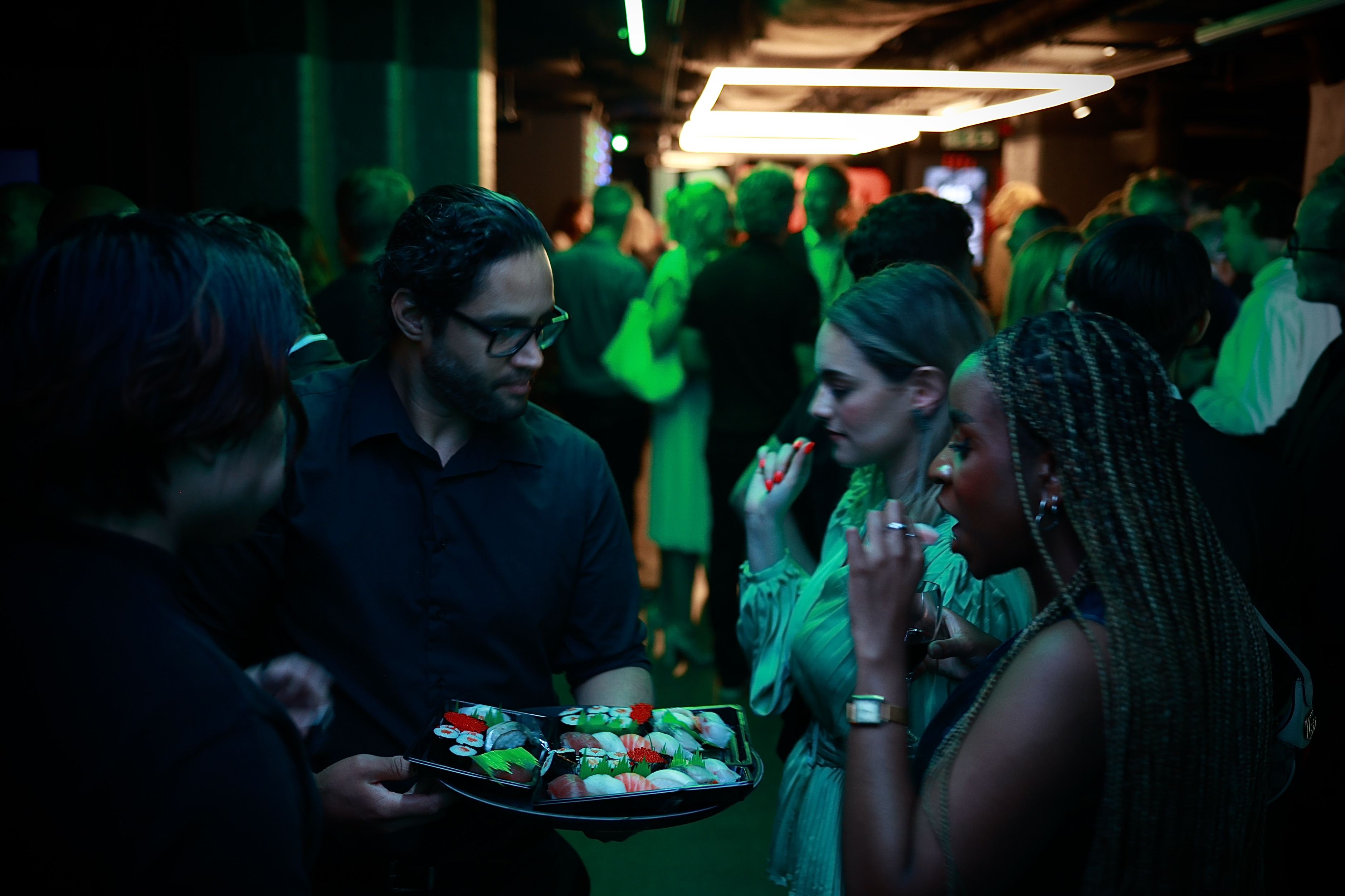 Spygames Arena networking event with sushi reception