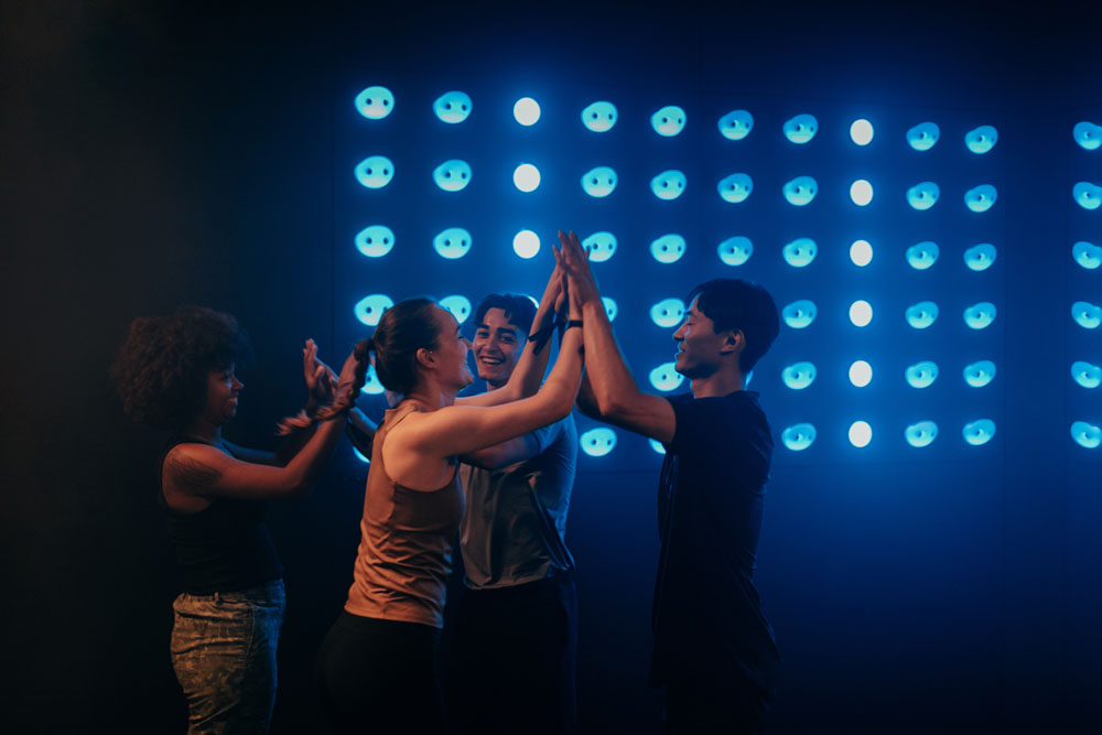 SPYGAMES Arena team celebration, blue light, awards, team building