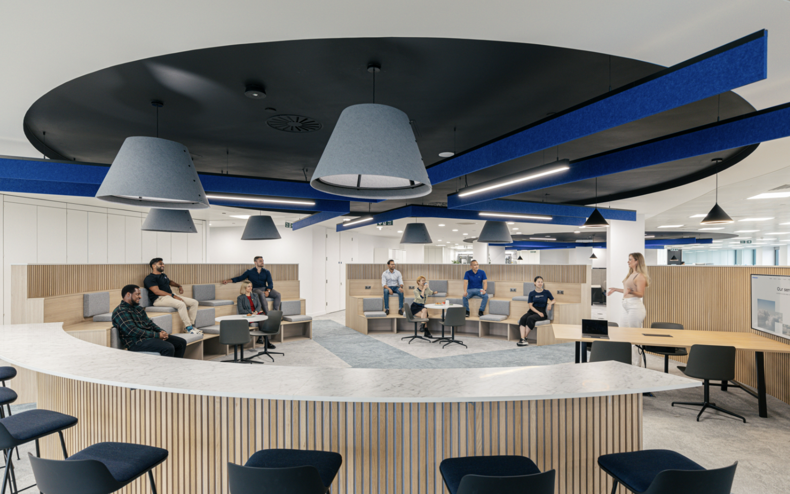 Modern meeting room in Datatonic with circular layout for events and collaboration.