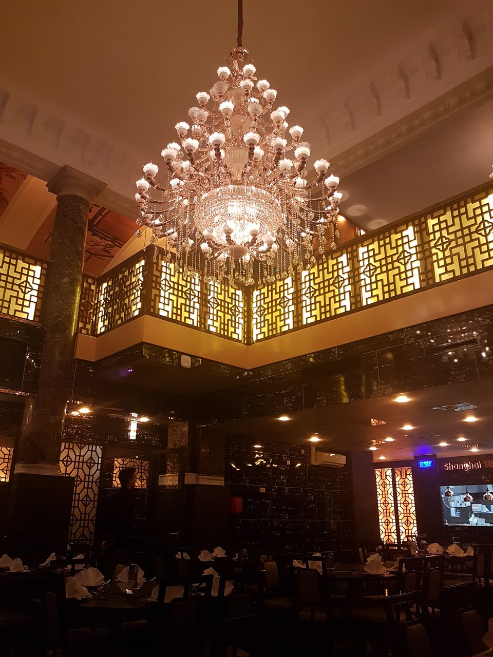 Karaoke Function Room at Shanghai 1814 Restaurant with ornate chandelier, ideal for events.