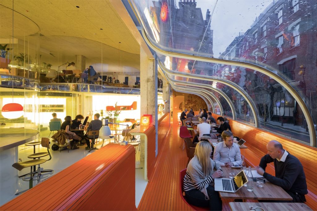 Modern co-working space in Second Home Spitalfields, perfect for networking events and meetings.