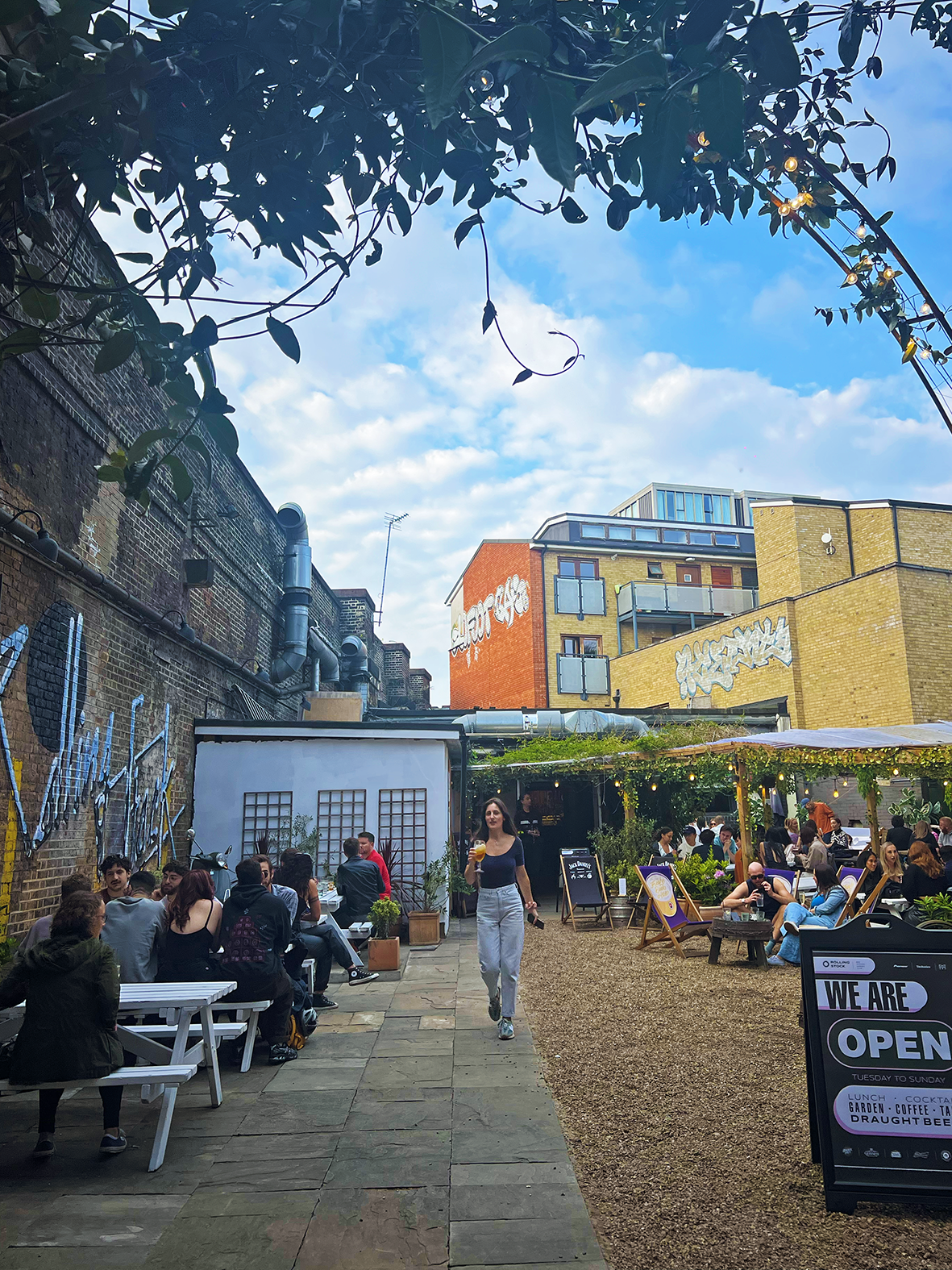 Garden + Main Arch in Rolling Stock London, vibrant outdoor venue for events and gatherings.
