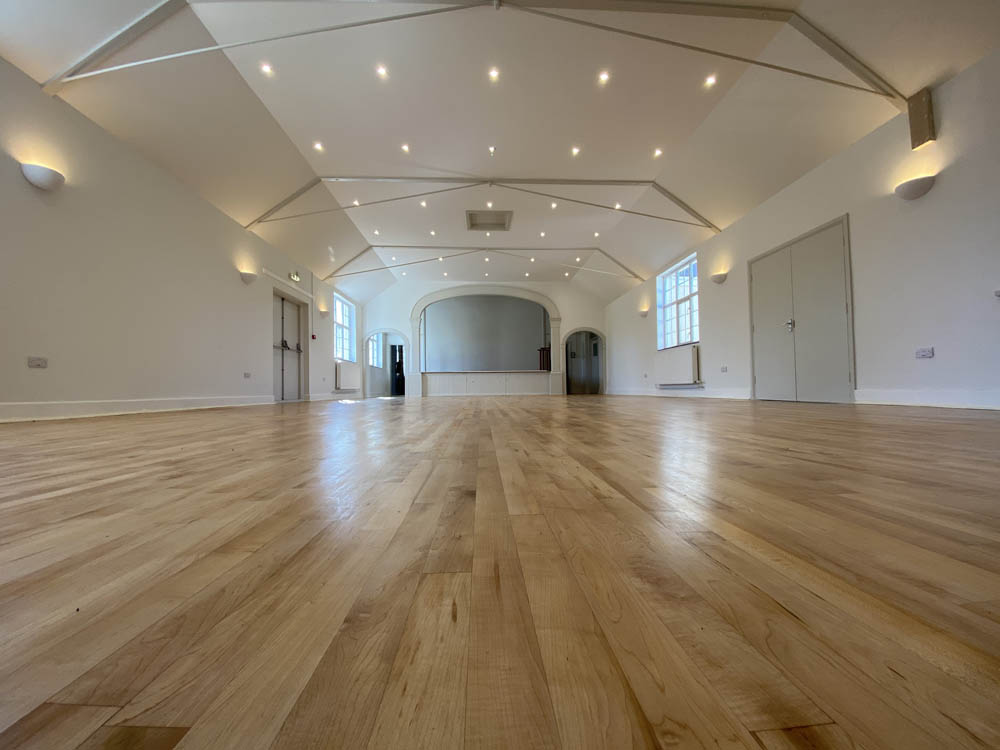 Main Hall at Holyport Memorial Hall, spacious venue for workshops and seminars.