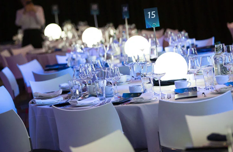 Elegant banquet room at Aerospace Bristol, ideal for corporate events and gala dinners.