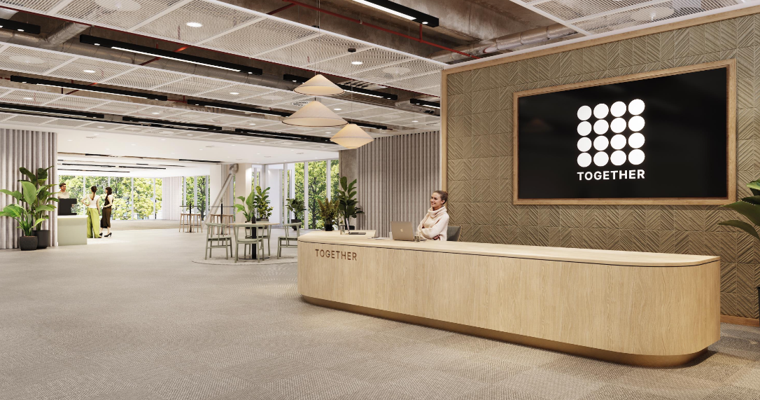 Modern auditorium lobby with natural light, ideal for events and networking at Together 88.