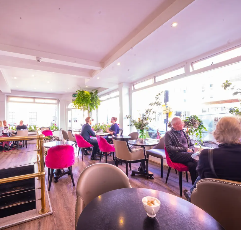 Brigit's Bakery in Covent Garden: modern dining with plush seating for events and meetings.
