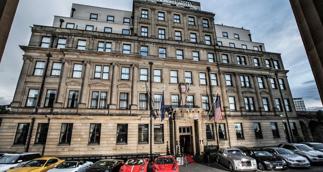 Elegant hotel facade for upscale meetings and weddings at The Vermont Hotel.