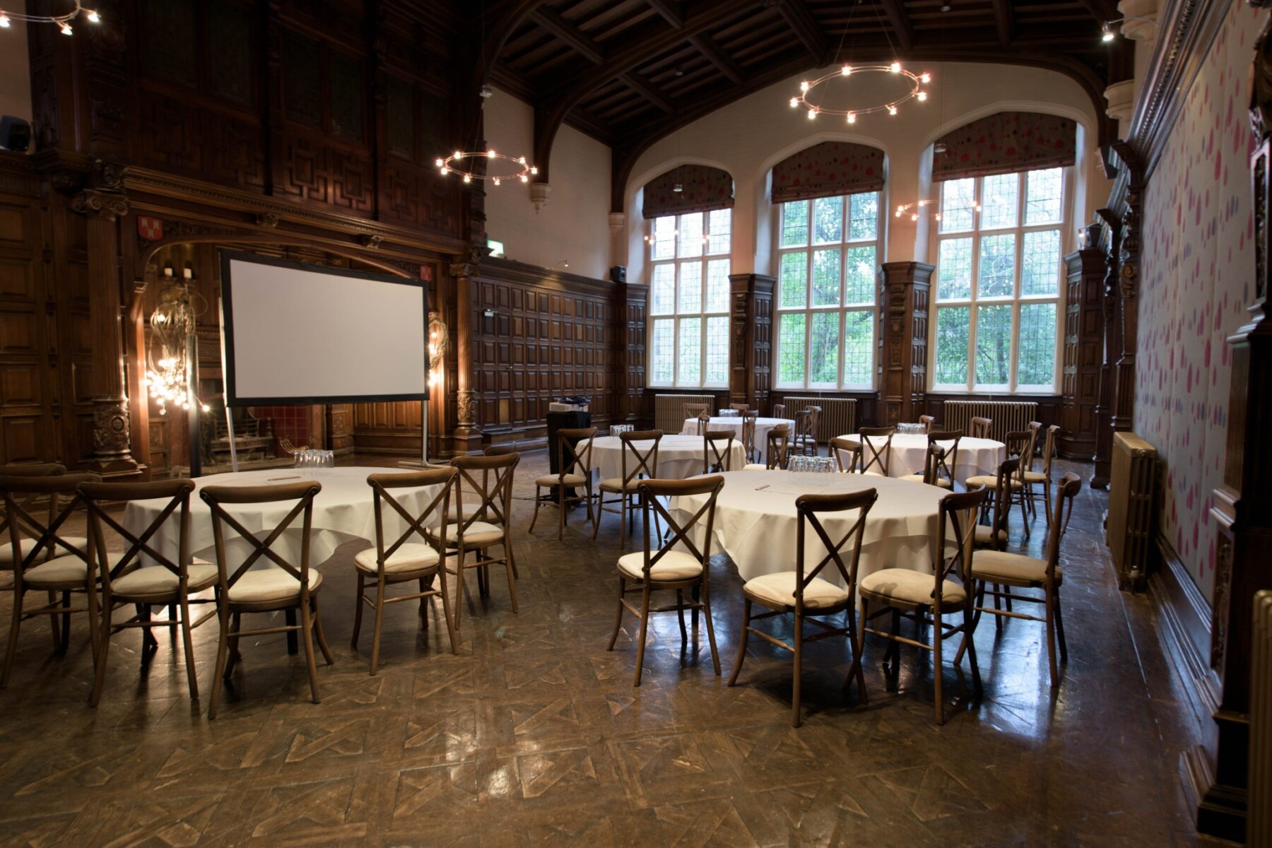 Great Hall at Jesmond Dene House: Elegant wood-paneled banquet and conference venue.