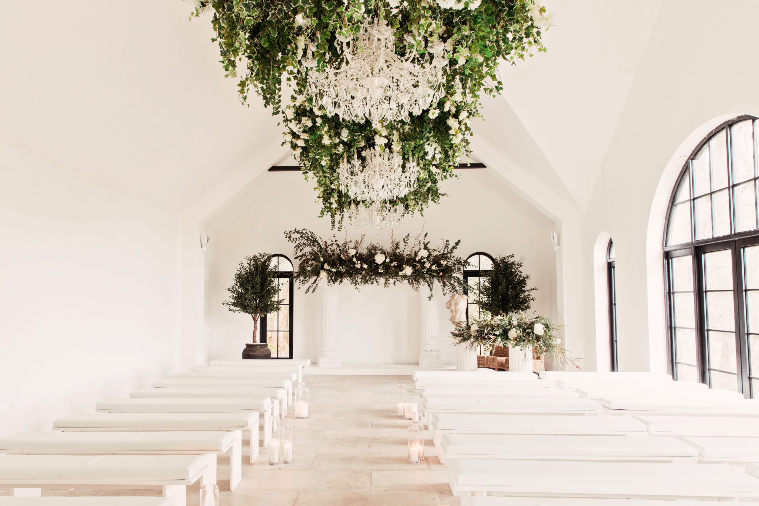 Elegant event space at Olive House, featuring minimalist design for weddings and gatherings.