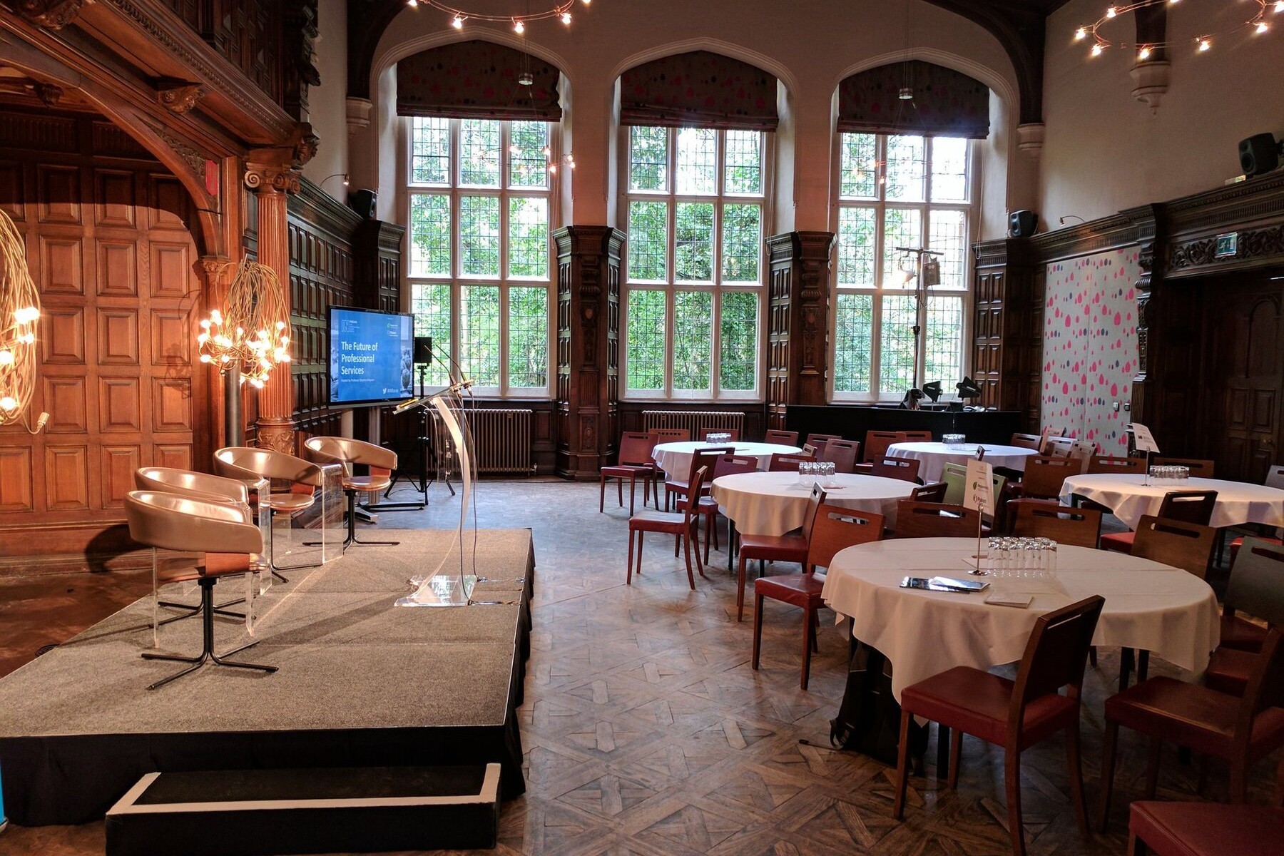 The Great Hall at Jesmond Dene House: historic venue for corporate events and panel discussions.
