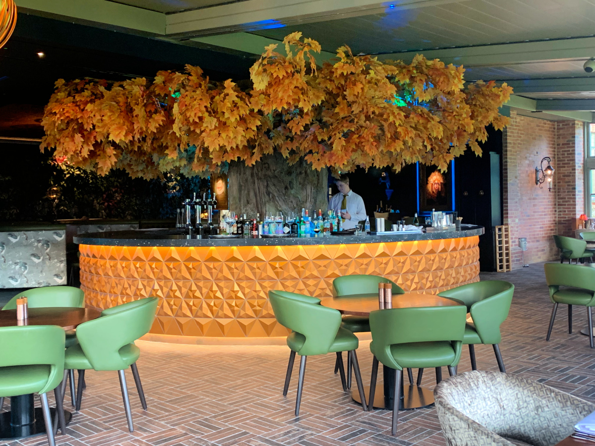 Aldwark Manor Main Suite with oversized autumn canopy for seasonal wedding or corporate events.