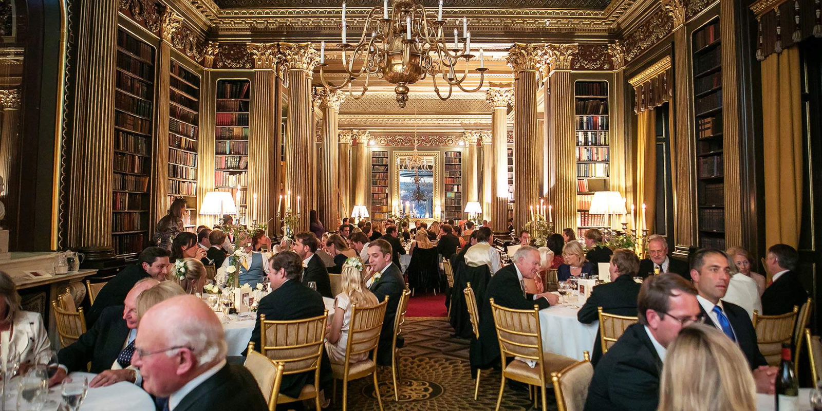 Elegant Library dining setting at The Reform Club for formal galas and corporate events.