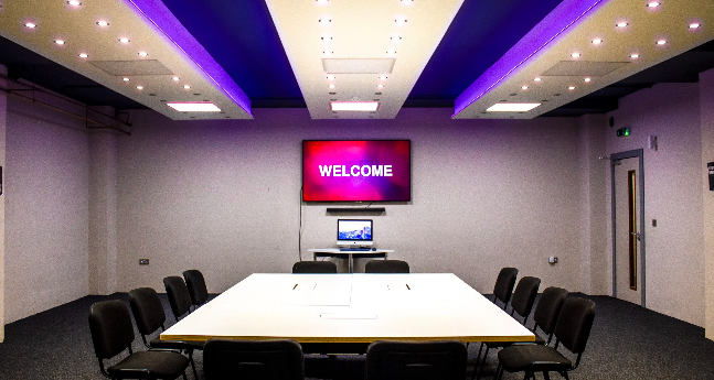 Modern meeting room in Destiny Church Glasgow, perfect for corporate events and presentations.