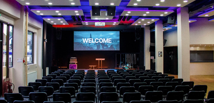 Meeting room 1 at Destiny Church Glasgow, ideal space for professional events and presentations.
