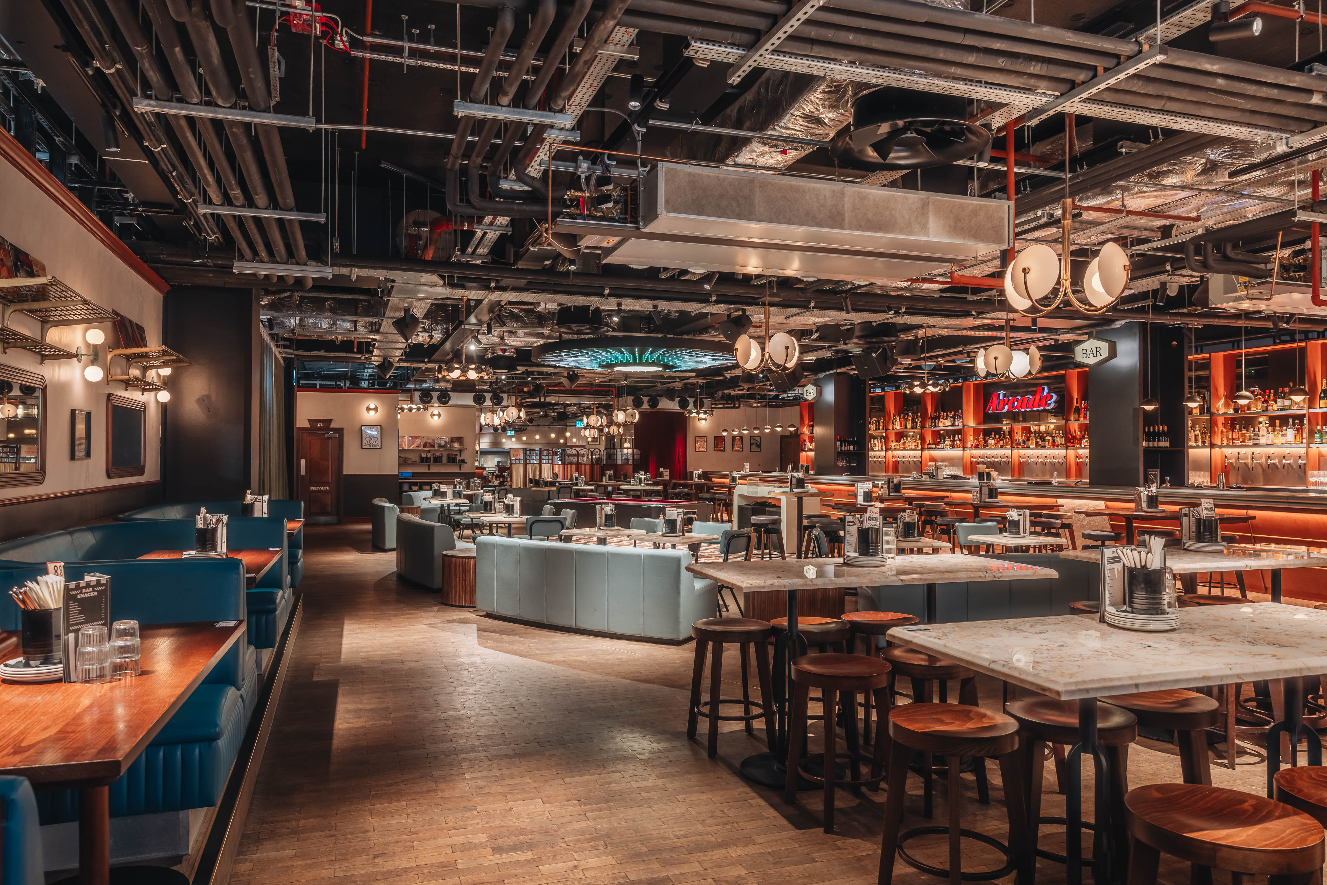 Modern restaurant venue hire in Arcade Battersea, perfect for events and meetings.