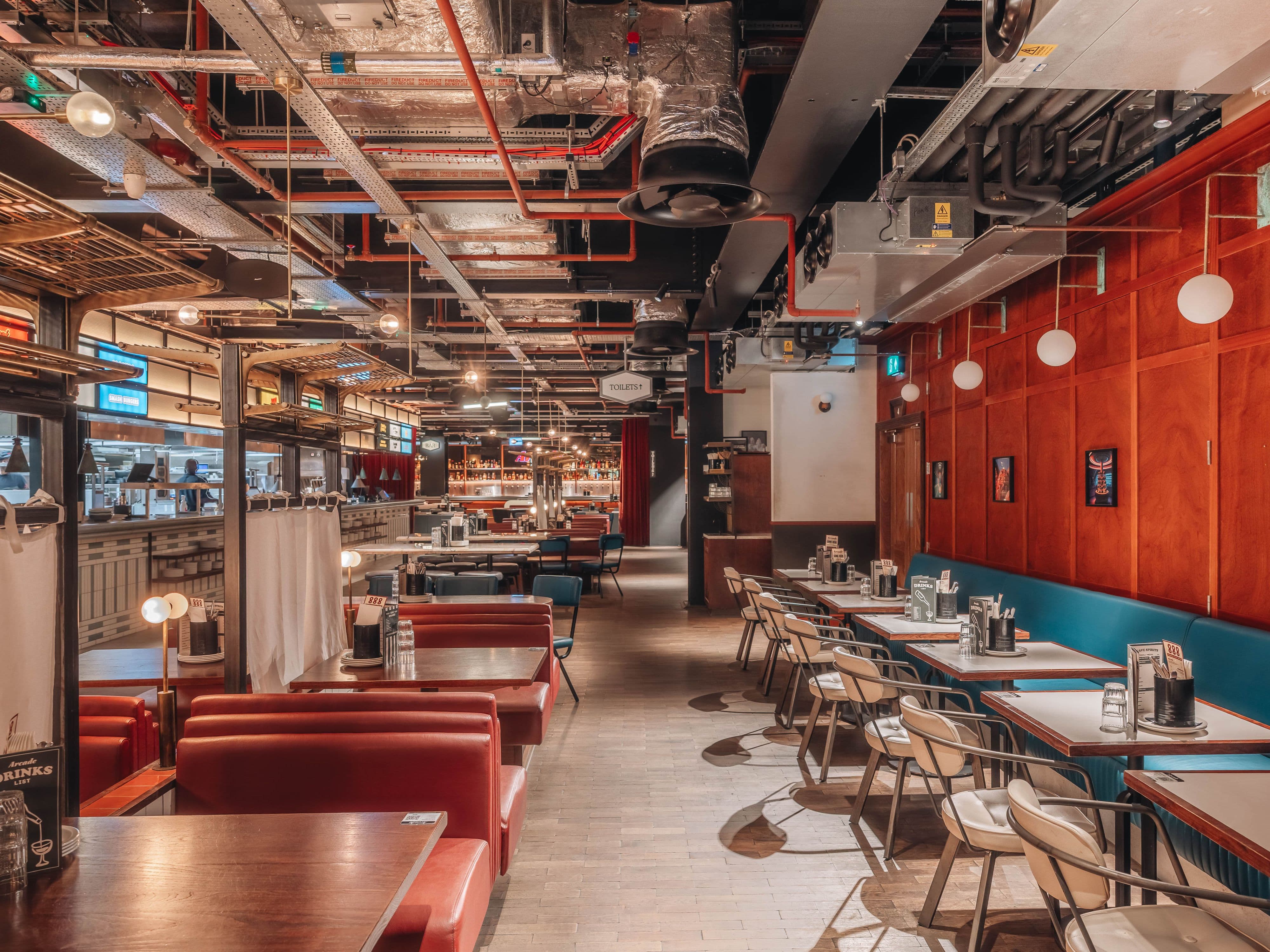 Modern restaurant venue hire in Arcade Battersea, ideal for casual dining and events.
