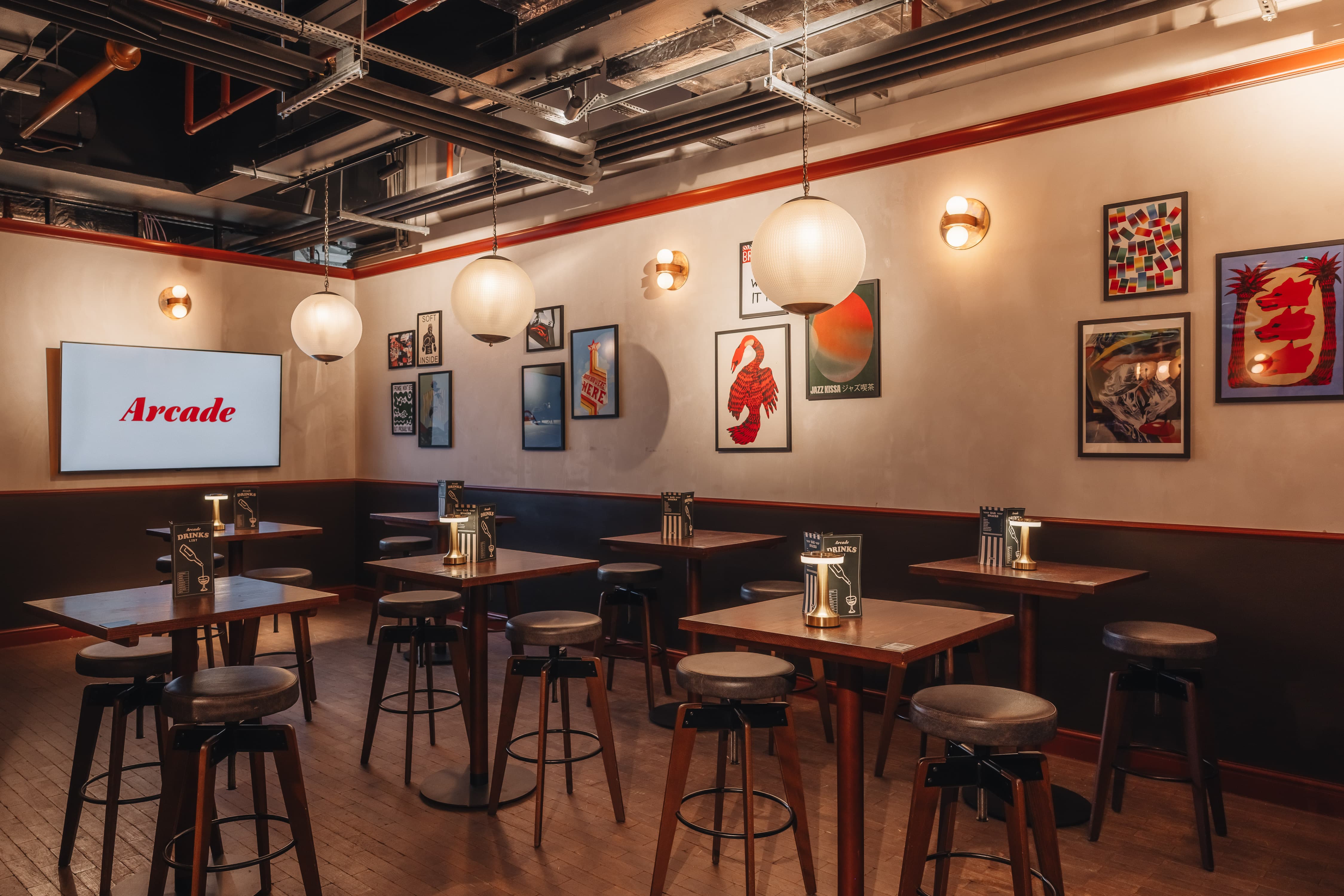 Modern event space in Arcade Battersea, ideal for networking and gatherings.