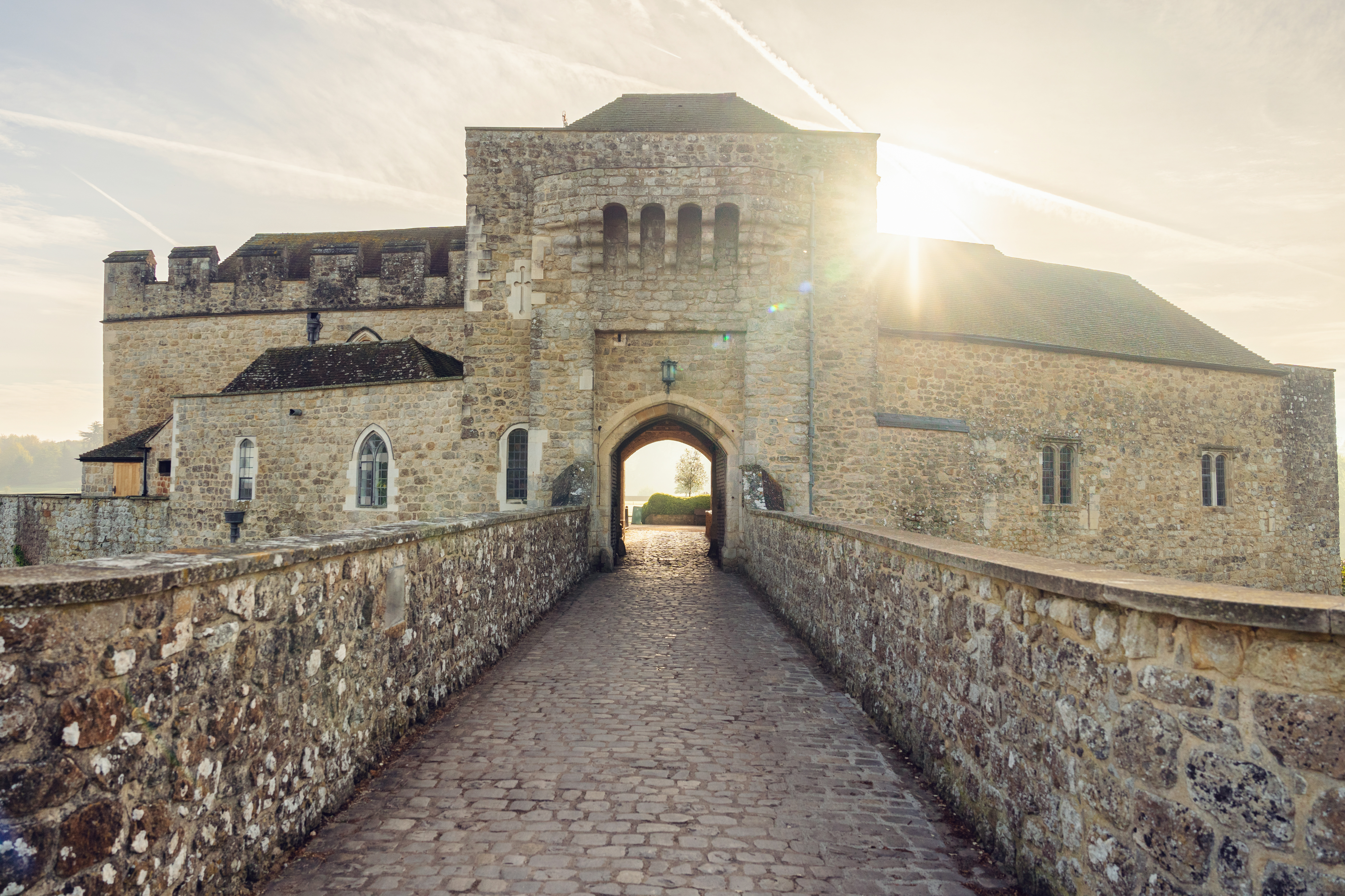 Leeds Castle Gatehouse, medieval venue with stone bridge for weddings and events.