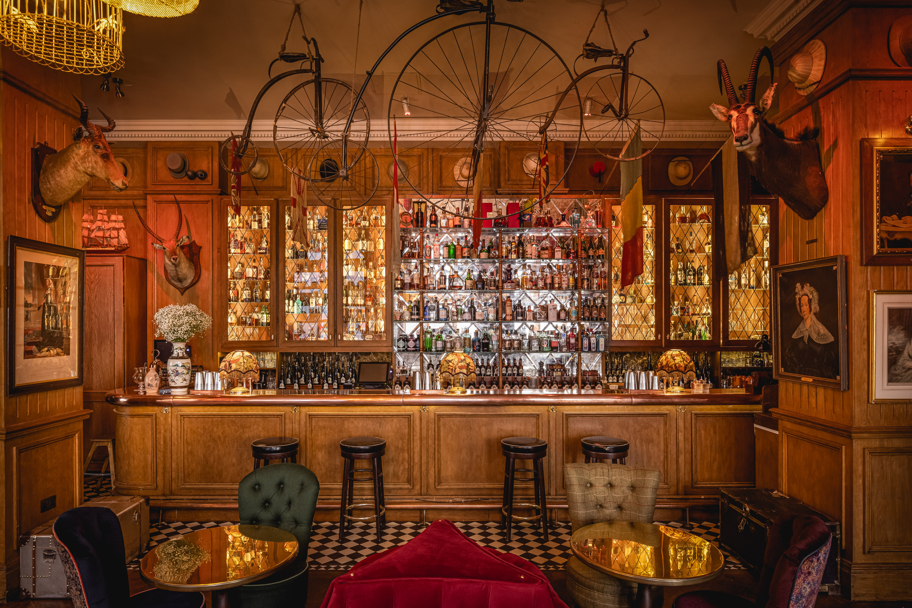 Stylish bar setting for semi-private gatherings in Mr Fogg's Residence, ideal for networking events.