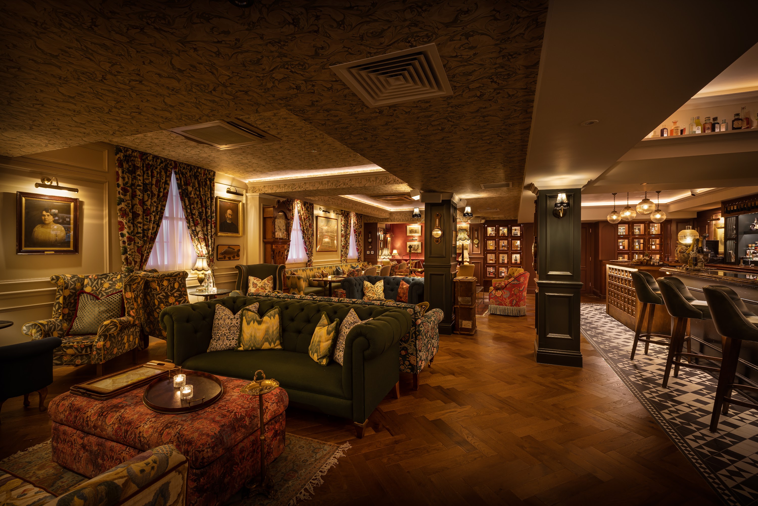 Cozy lounge in Mr Fogg's Apothecary, perfect for meetings and networking events.