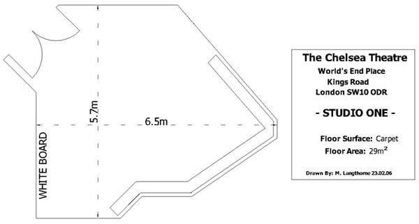Studio 1 floor plan at Chelsea Theatre, versatile 29m² space for meetings and workshops.