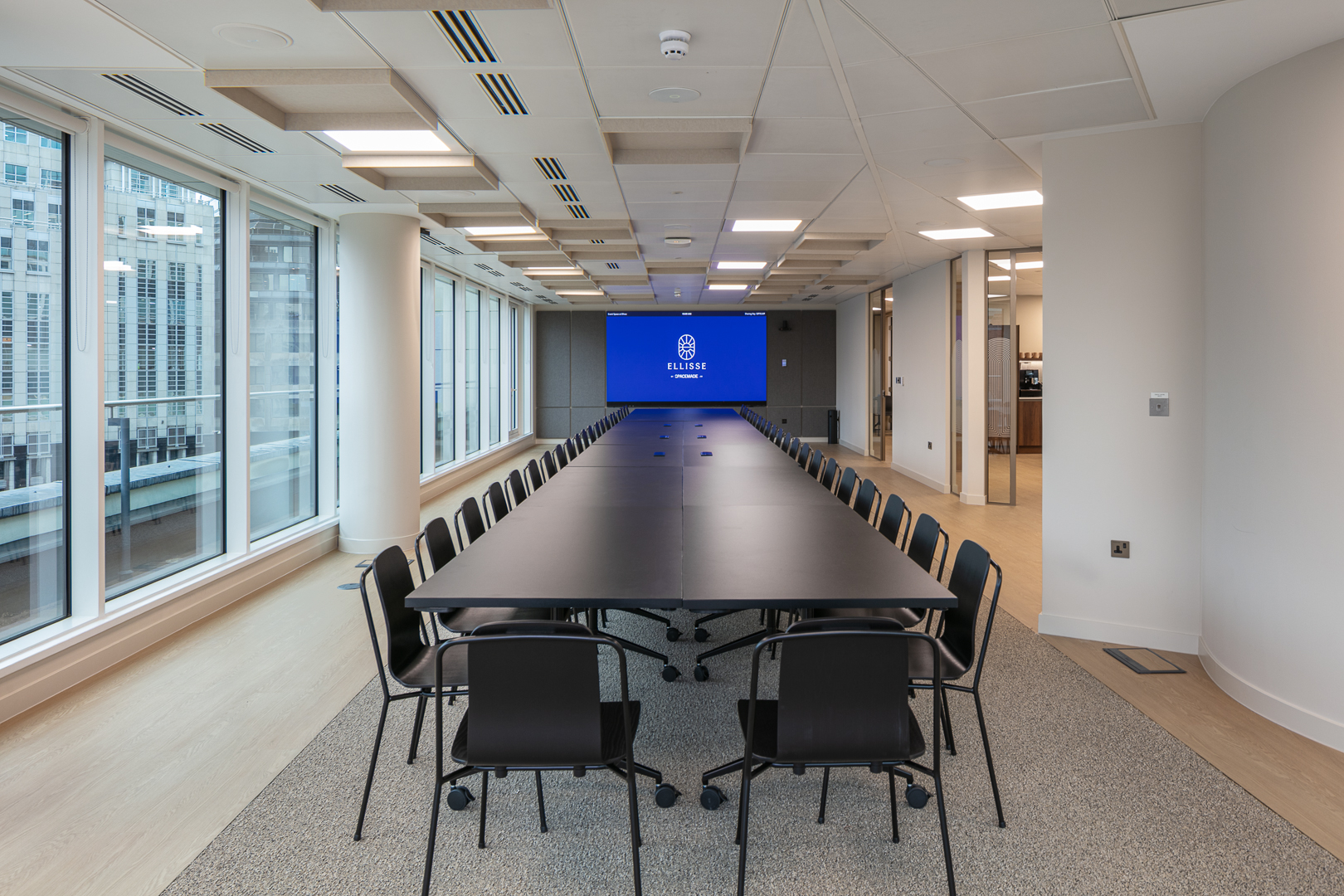 Modern corporate boardroom at The Pavillion at Ellisse for executive meetings and presentations.