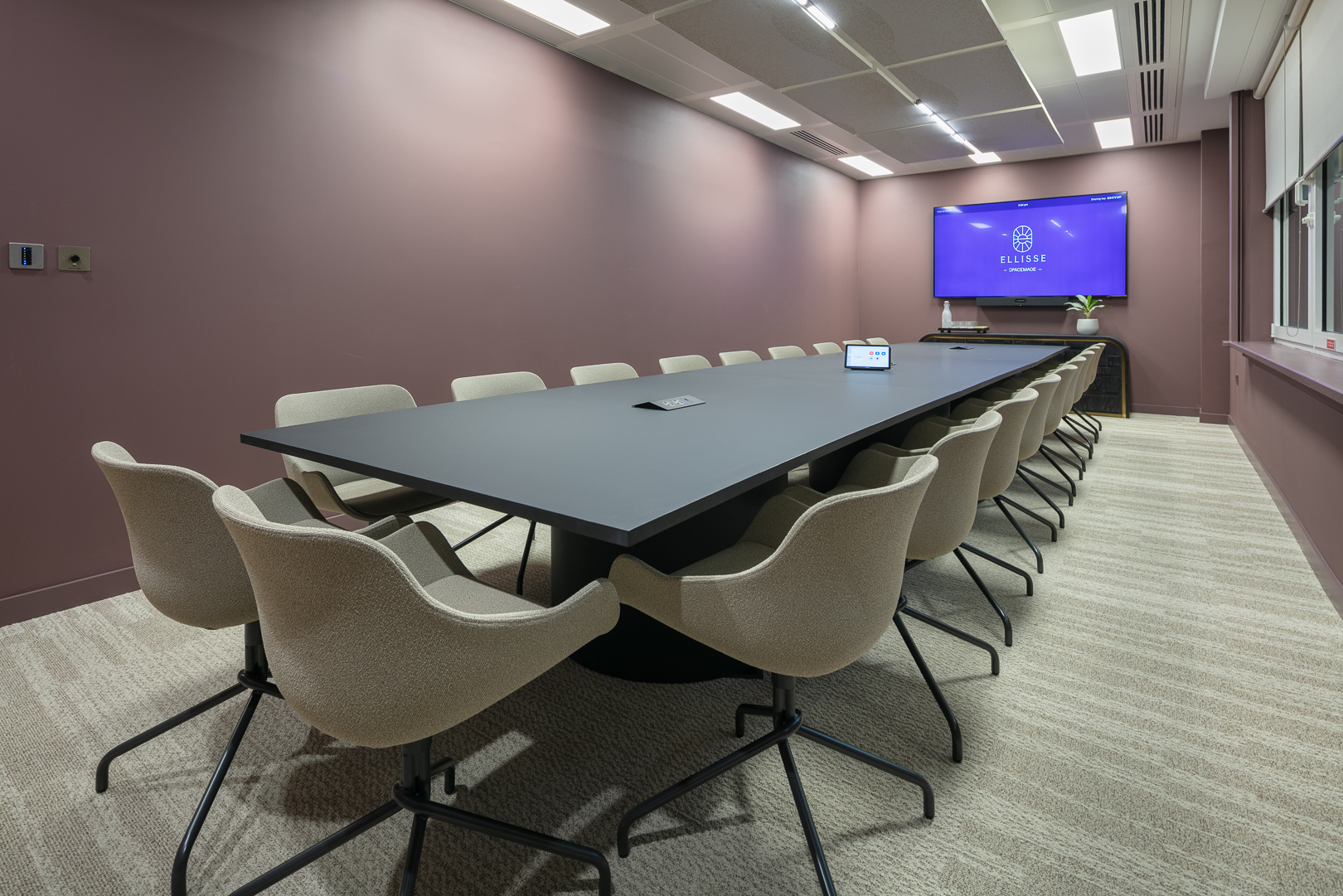 Vista Meeting Room boardroom layout for corporate presentations and professional events.