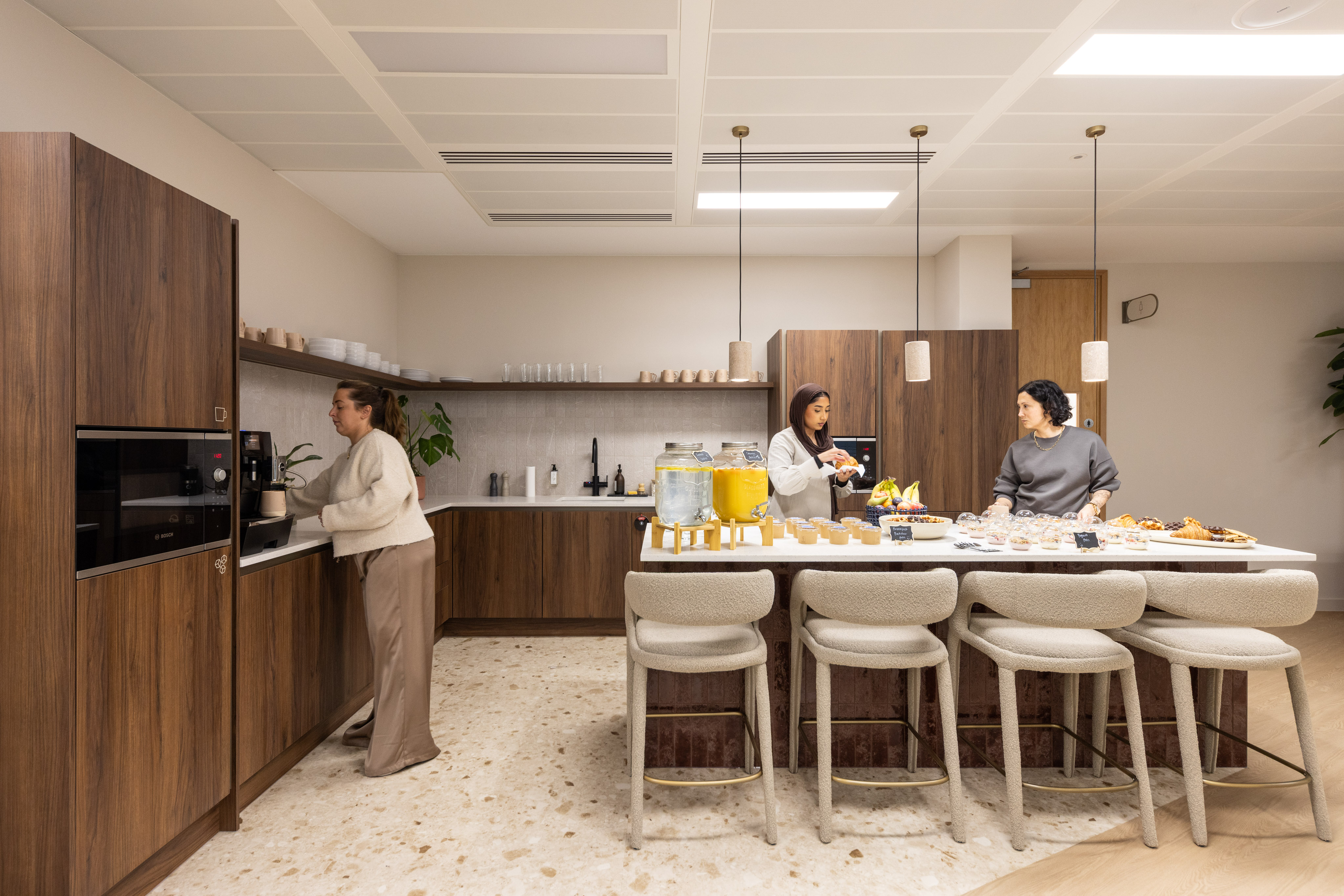 Vantage Meeting Room with refreshment station for networking and corporate breakout events.