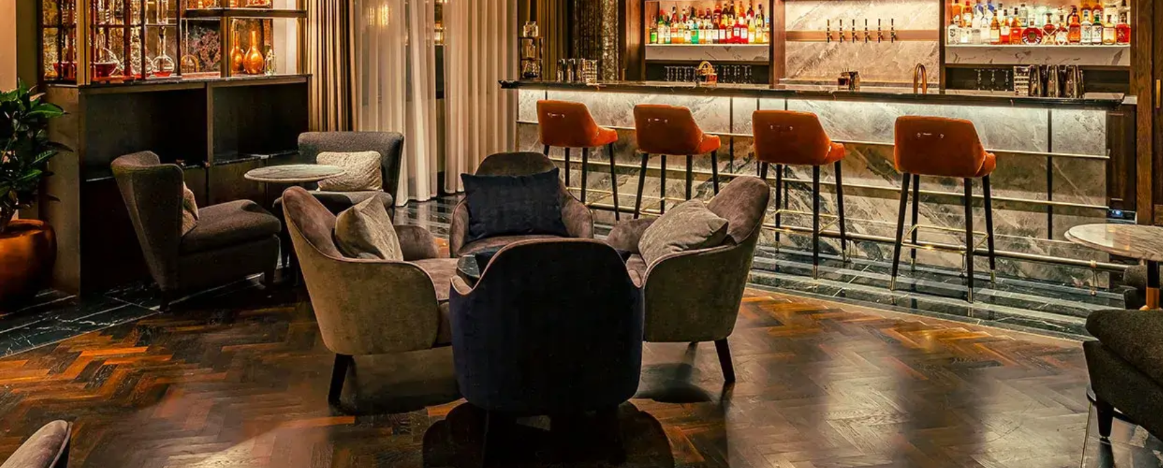 Sleek lounge at The Folio Bar, ideal for networking events in Cambridge.