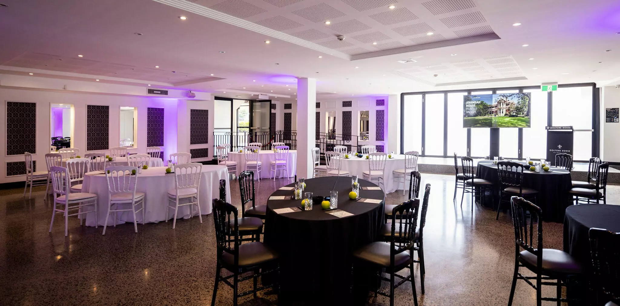 Le Jardin venue with ambient lighting, ideal for weddings and conferences.