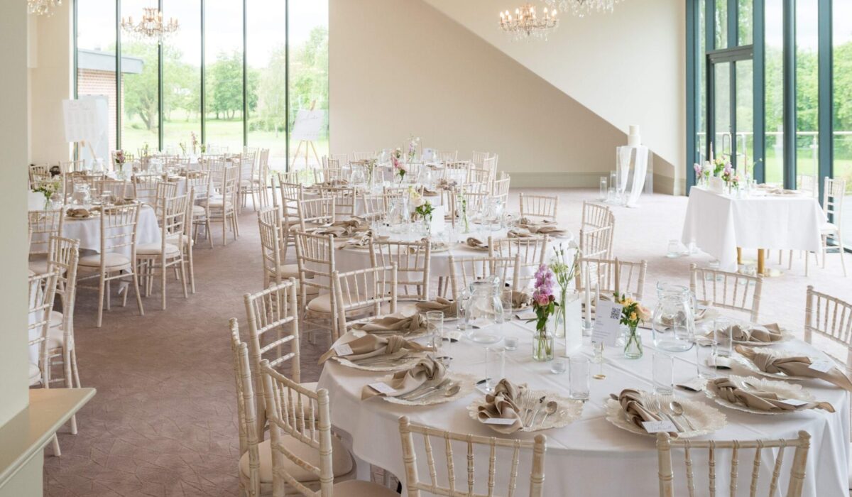 Royal Suite event space with floor-to-ceiling windows for luxury weddings and corporate functions.