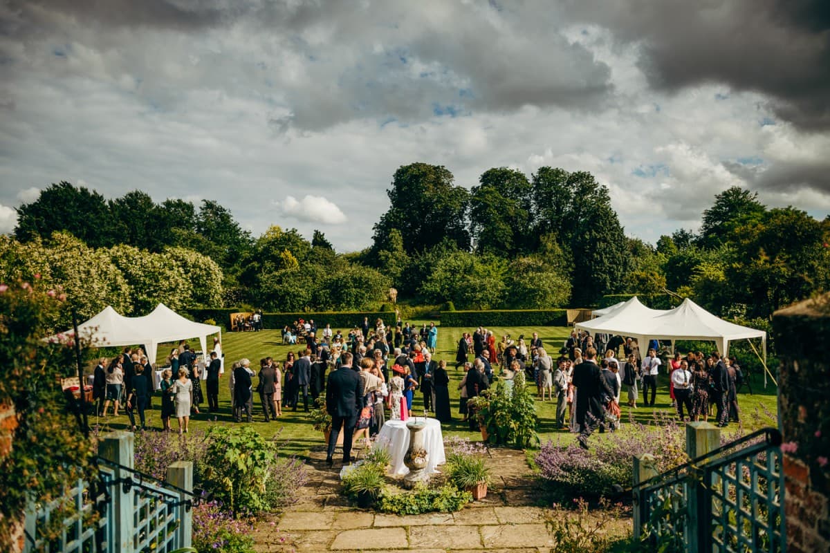 Childerley Hall outdoor garden wedding reception with twin pole marquees.