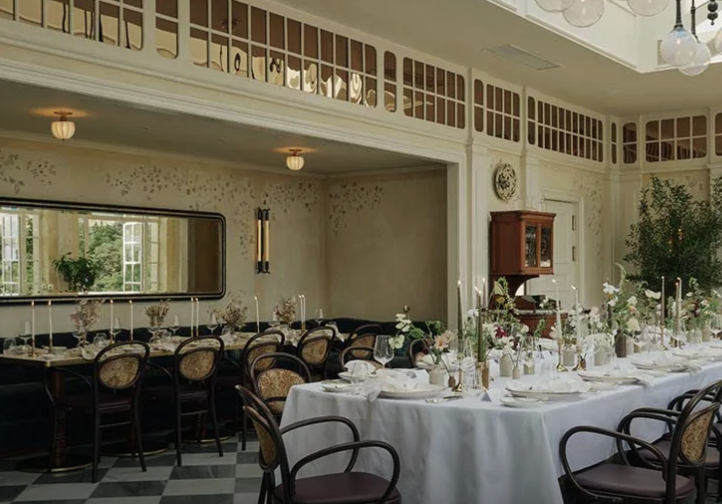 Elegant dining area in The Orangery, Estelle Manor for upscale events and gatherings.